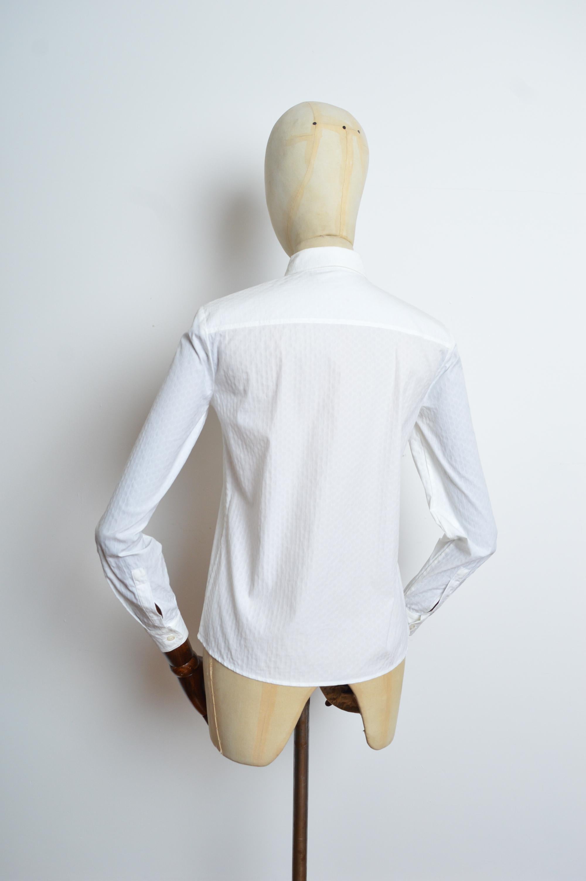 Tom Ford era Gucci Plain white GG Jacquard long sleeve Cotton Button down shirt For Sale 3