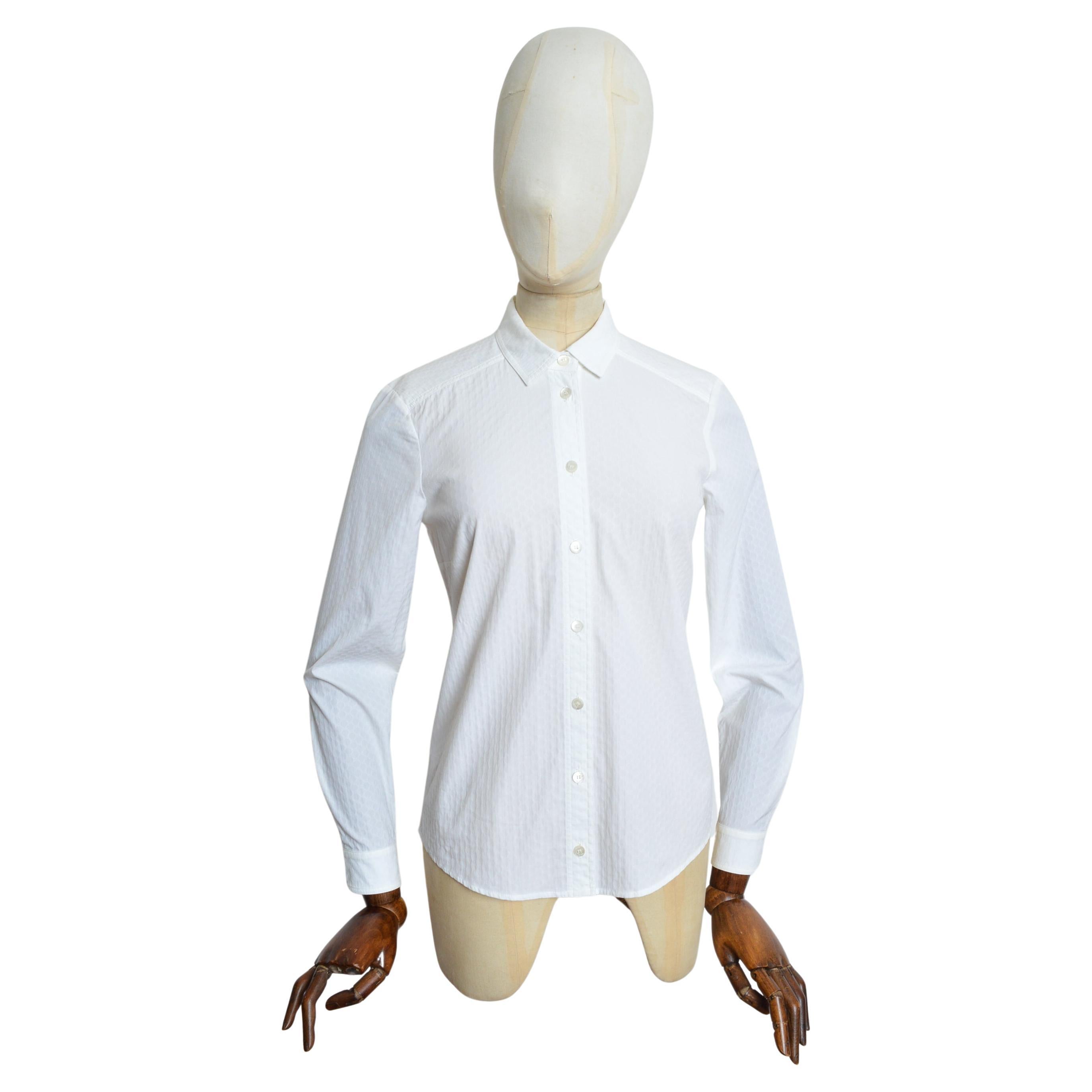 Tom Ford era Gucci Plain white GG Jacquard long sleeve Cotton Button down shirt For Sale
