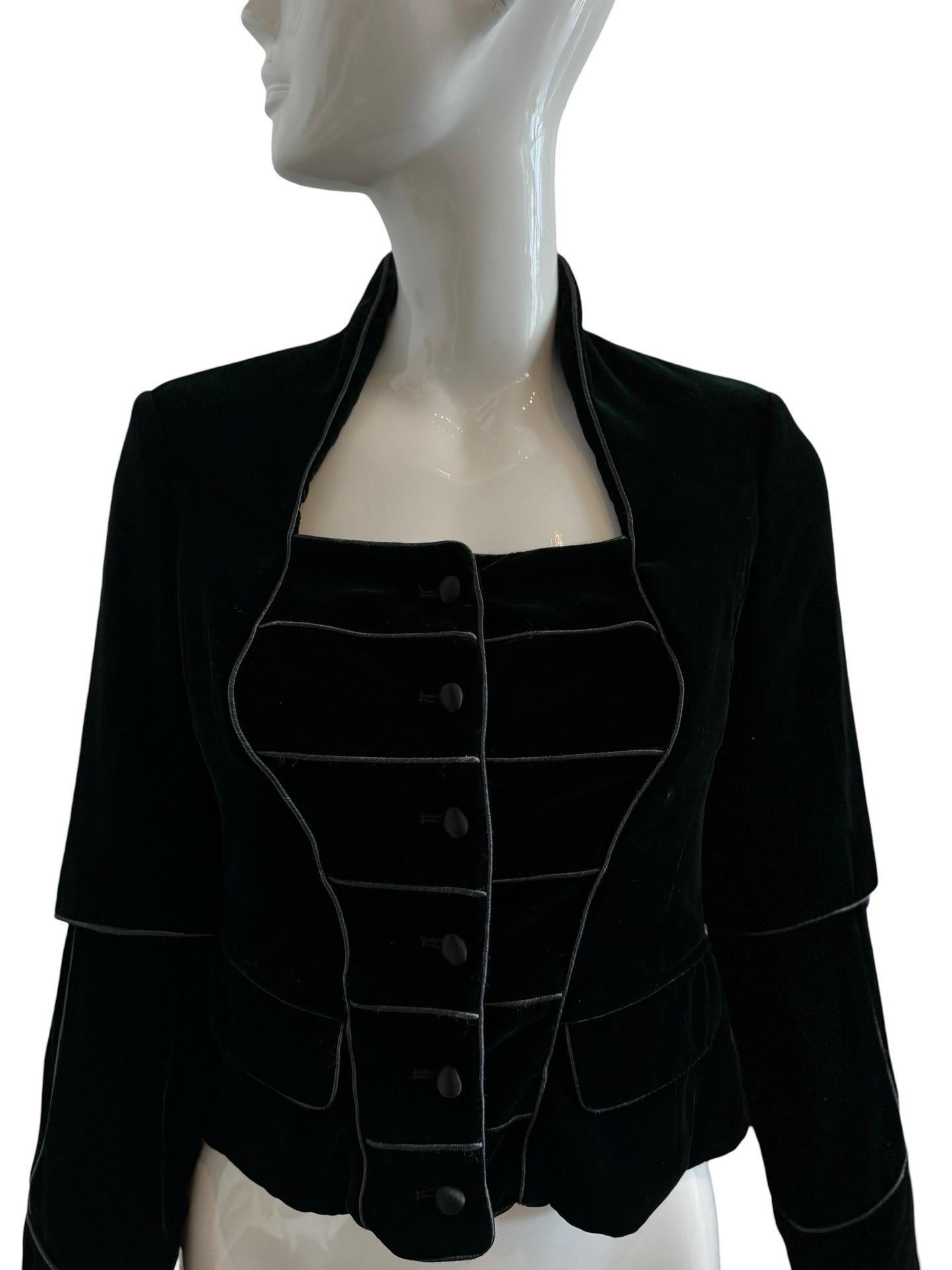 Black Stefano Pilati Era YSL Green Velvet Jacket For Sale