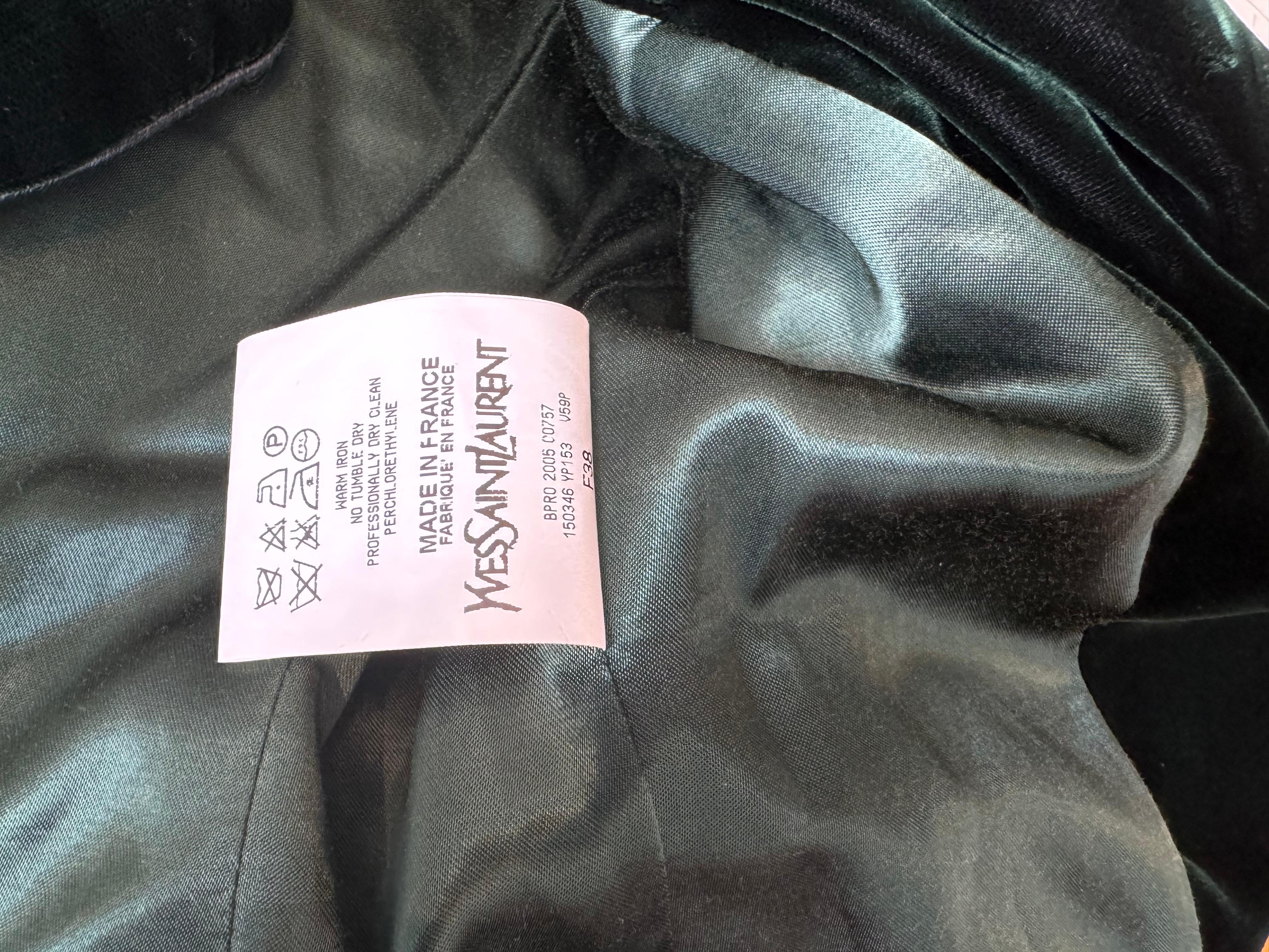 Stefano Pilati Era YSL Green Velvet Jacket For Sale 4