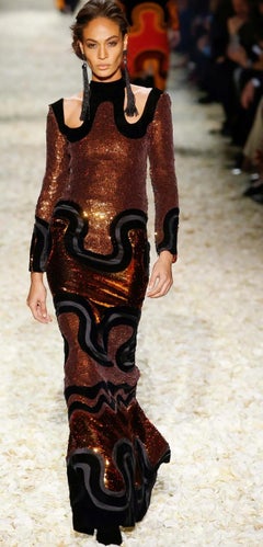 TOM FORD F/W 2015 Runway Copper Sequin & Velvet Panel Gown with Cutouts – IT 38