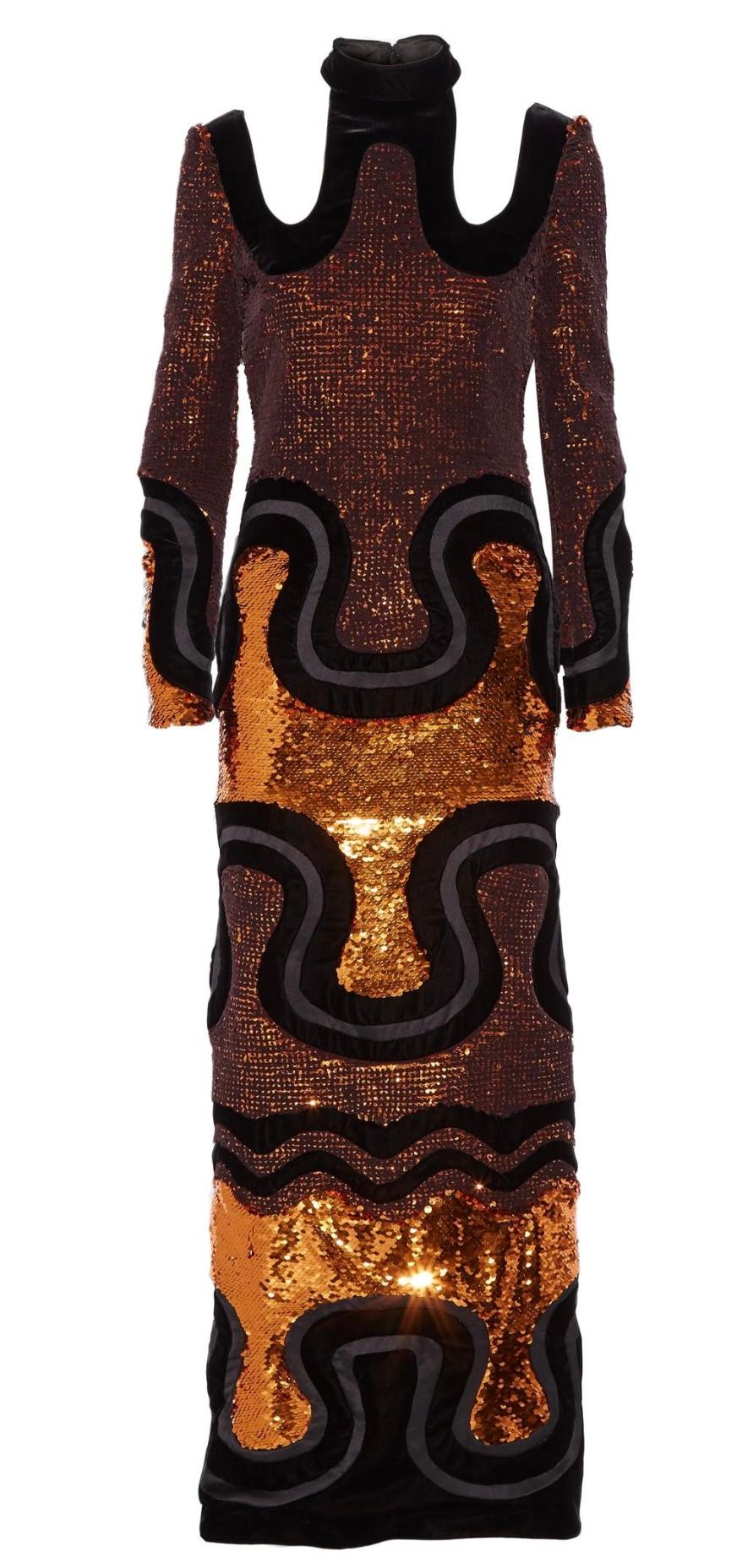 TOM FORD F/W 2015 Laufsteg-Kupfer Pailletten & Samt Panel Kleid mit Ausschnitten - IT 38 Damen im Angebot