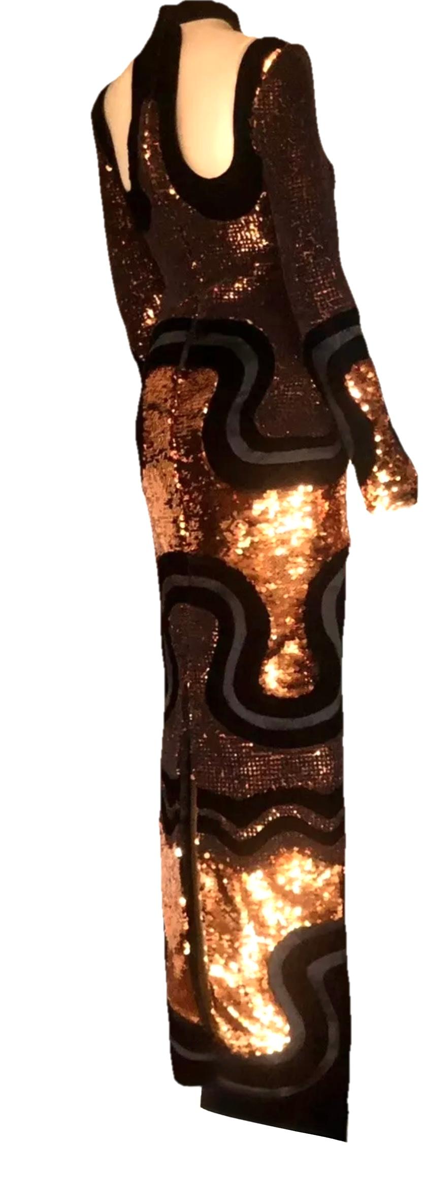 TOM FORD F/W 2015 Laufsteg-Kupfer Pailletten & Samt Panel Kleid mit Ausschnitten - IT 38 im Angebot 1