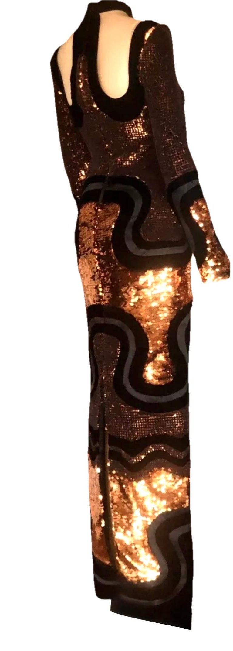 TOM FORD F/W 2015 Runway Copper Sequin and Velvet Panel Gown with Cutouts IT 38 at 1stDibs TOM FORD F/W 2015 Runway Copper Sequin and Velvet Panel Gown with Cutouts IT 38 at 1stDibs