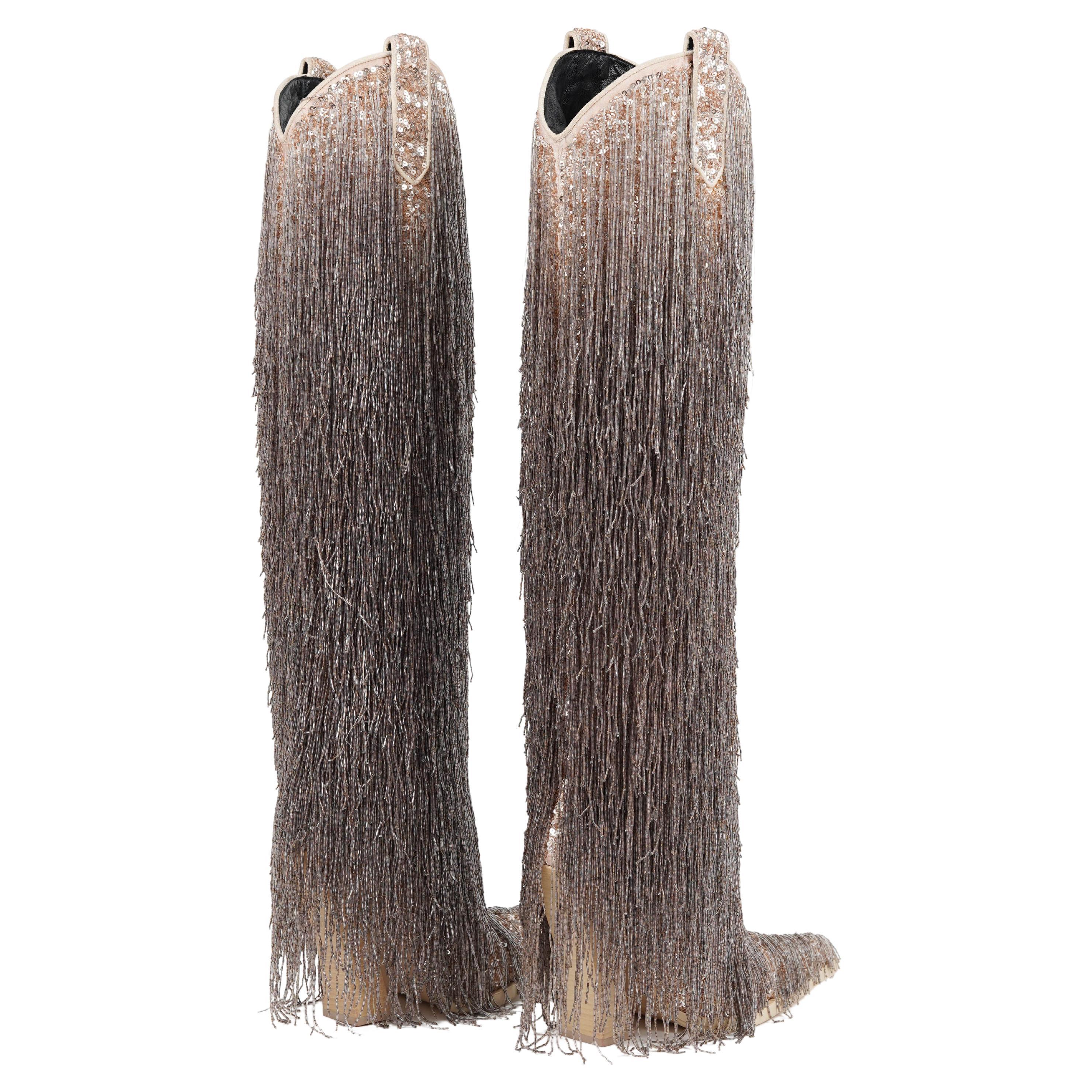 Tom Ford F/W 2020 Beaded Fringe Sequin Western Boots - Taille 39 en vente 5