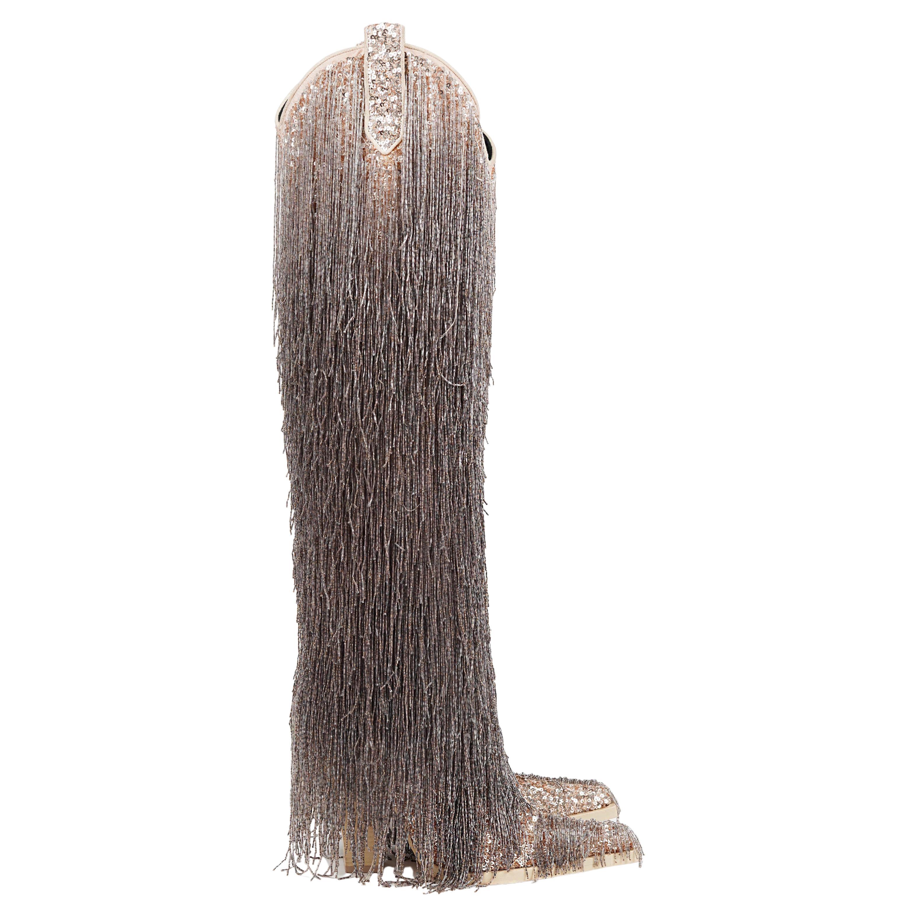 Tom Ford F/W 2020 Beaded Fringe Sequin Western Boots - Taille 39 Pour femmes en vente