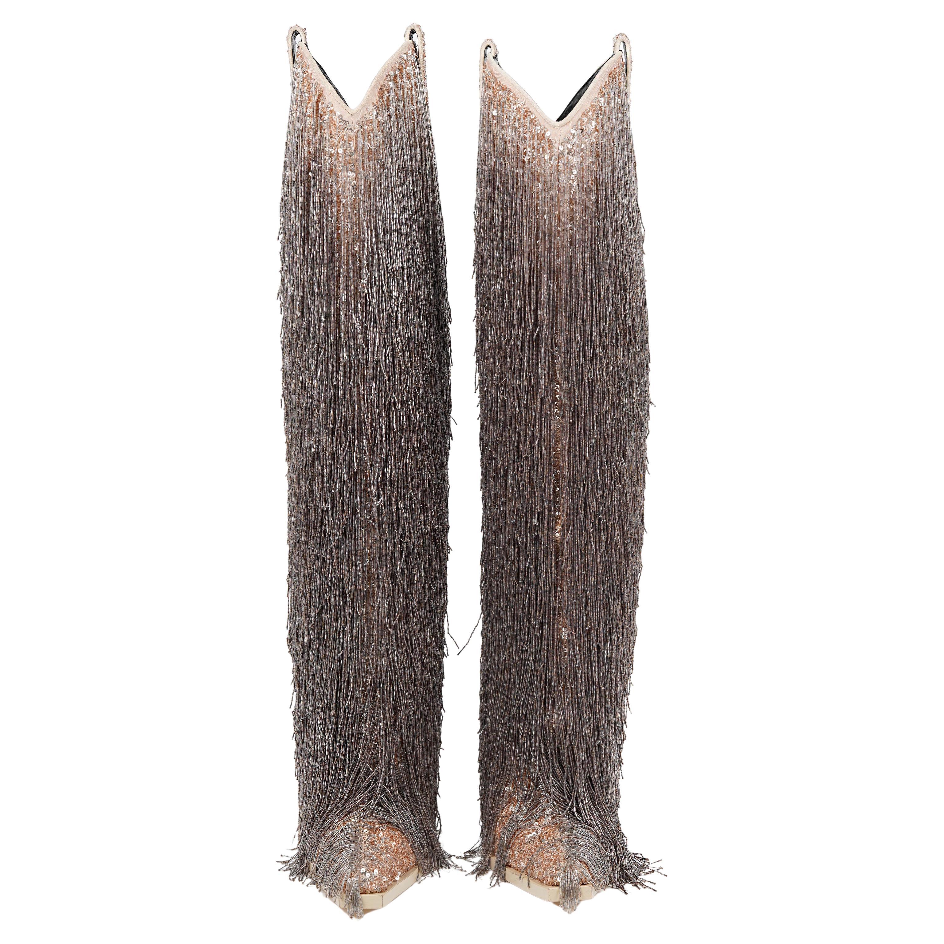 Tom Ford F/W 2020 Beaded Fringe Sequin Western Boots - Taille 39 en vente 2