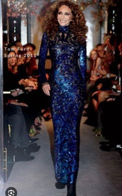 NWT Tom Ford Fall/Winter 2011 Blue Sequin Illusion Gown Italian 40