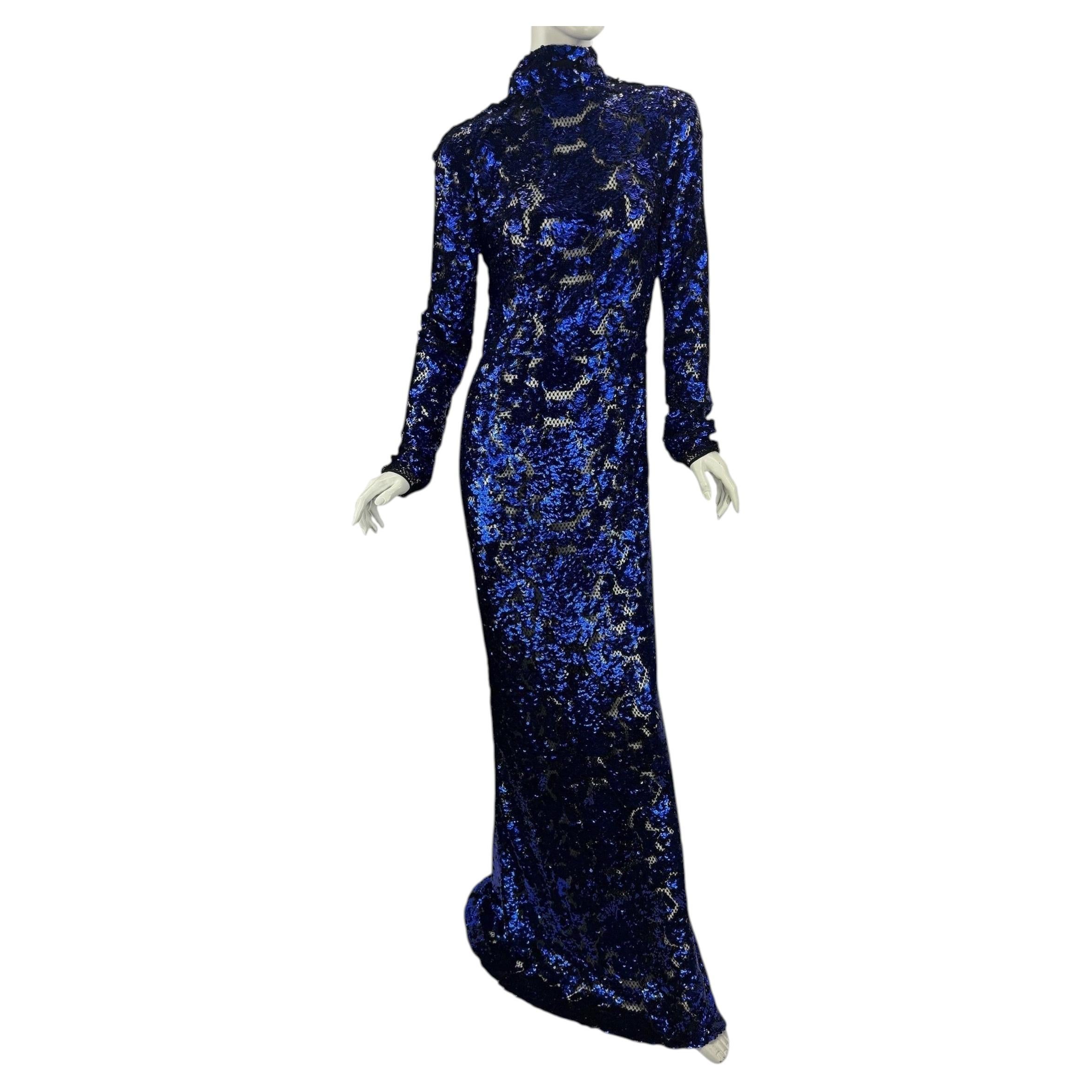 NWT Tom Ford Herbst/Winter 2011 Blaues Pailletten-Illusionskleid, italienische Größe 40