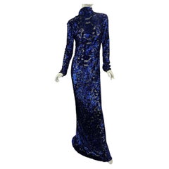 NWT Tom Ford Fall/Winter 2011 Blue Sequin Illusion Gown Italian 40
