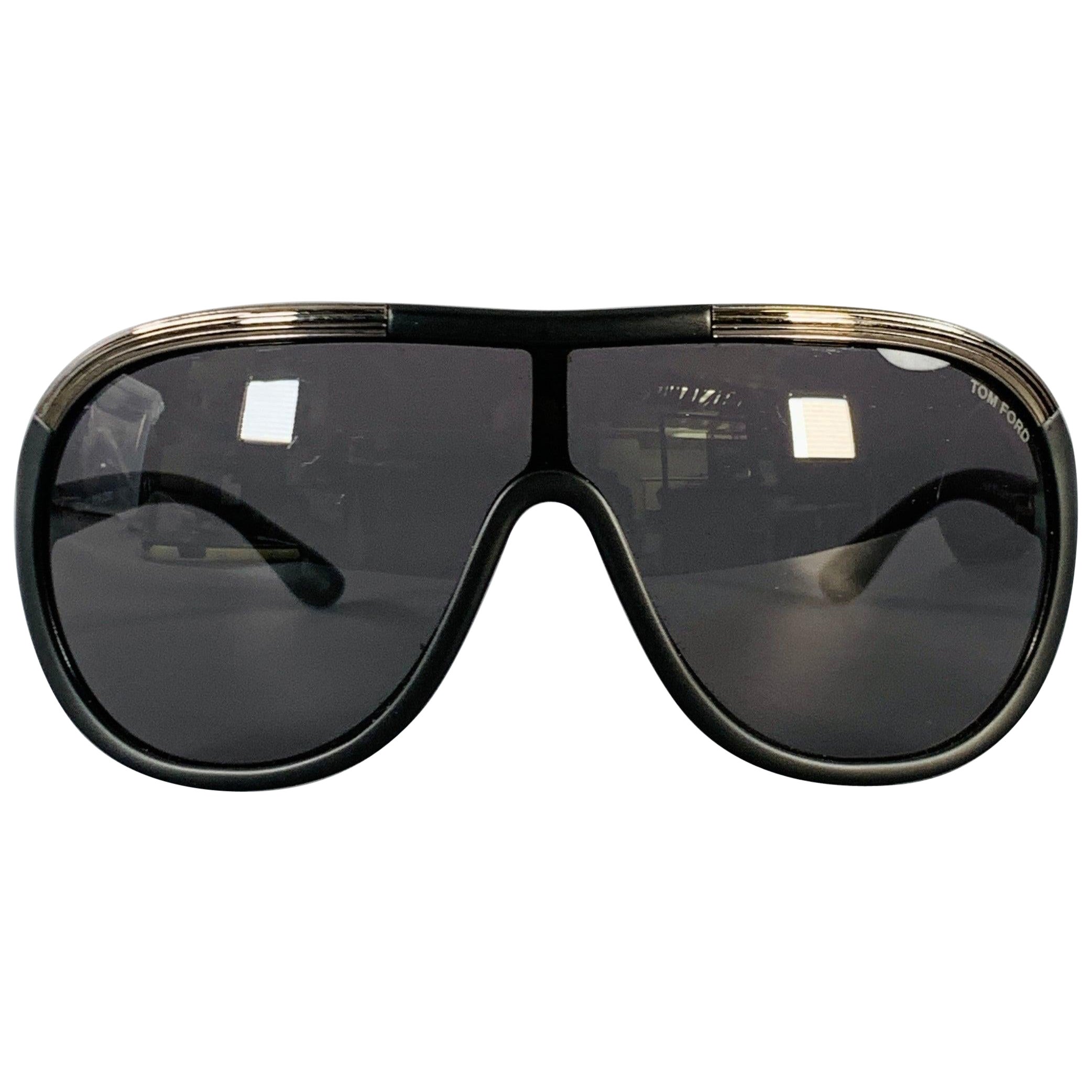 TOM FORD Farrah Black Silver Acetate Shield Sunglasses