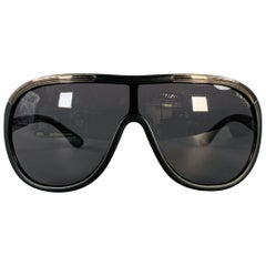 TOM FORD Farrah Black Silver Acetate Shield Sunglasses