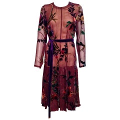 TOM FORD FLORAL SILK CHIFFON FIL COUPE’ DRESS with VELVET BELT