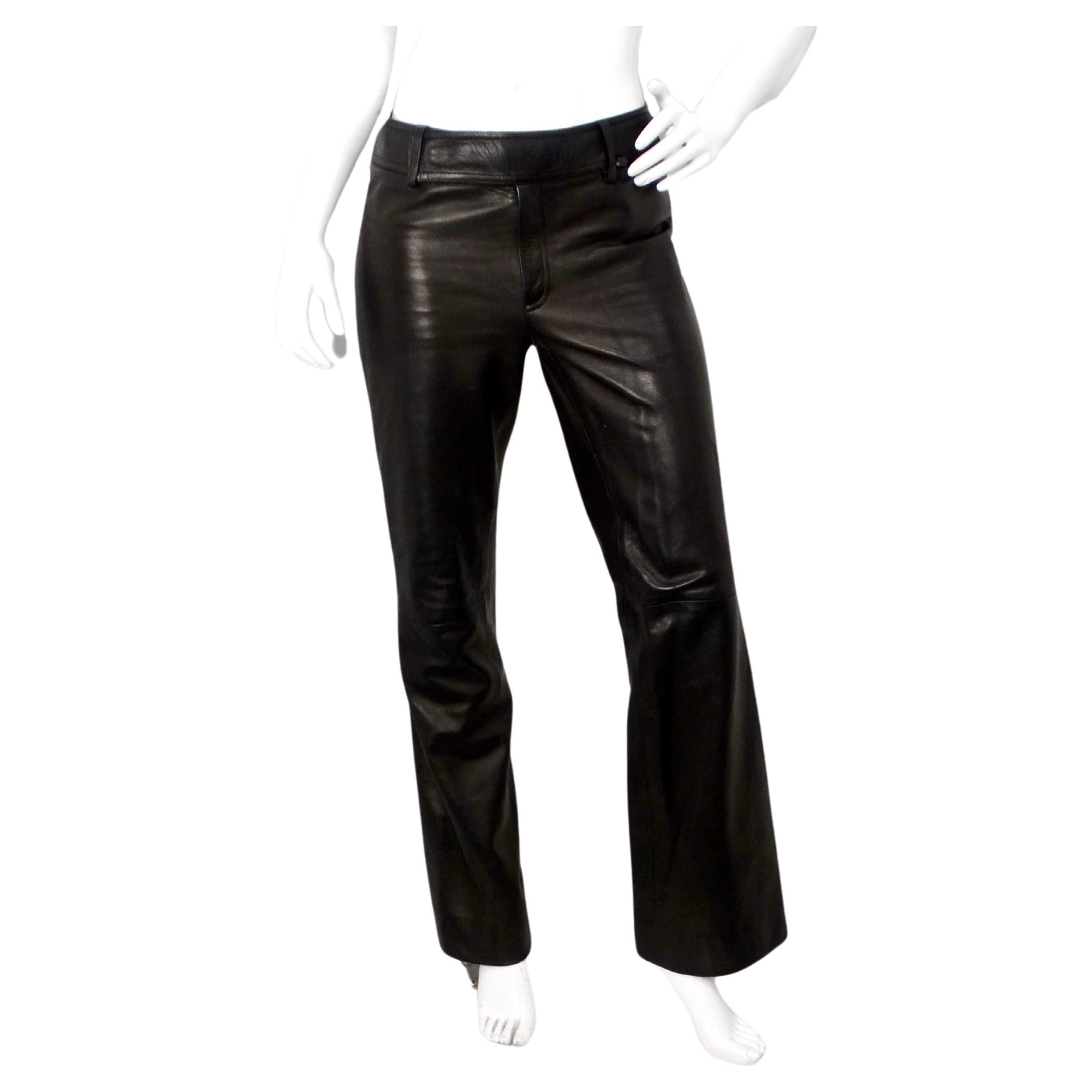 Tom Ford for Gucci 1990s Black Lambskin Leather Flare Pants For Sale