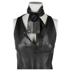 Tom Ford for Gucci 1990s Black Leather Dress with Scarf Neck IT 40