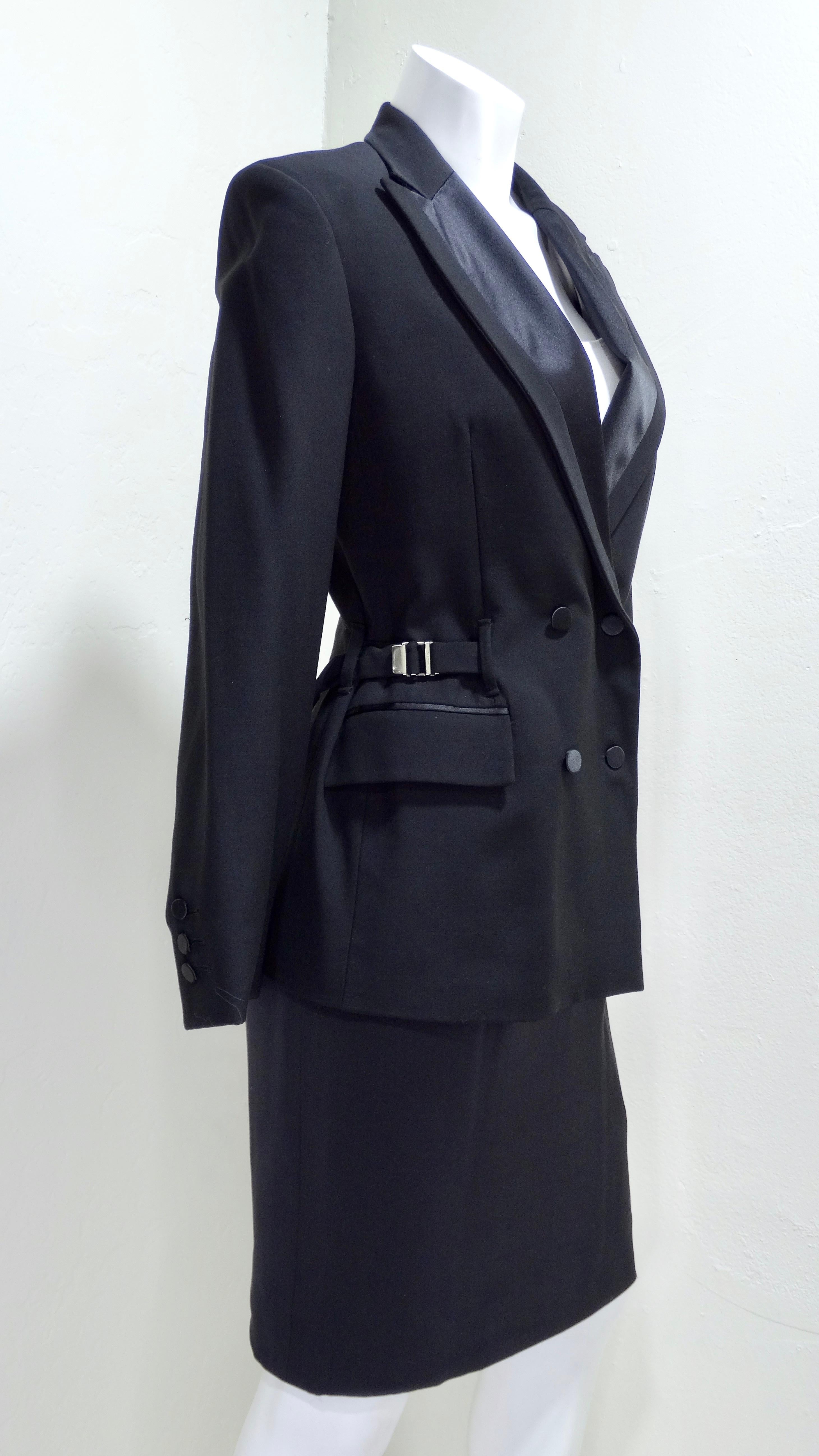 FOUND! Your next power suit. Mixing masculine and feminine touches is Tom Ford's signature. This 1990's suit speaks to the current events happening at the time, as Tom Ford was taking Gucci by storm and revolutionizing and modernizing the designs.