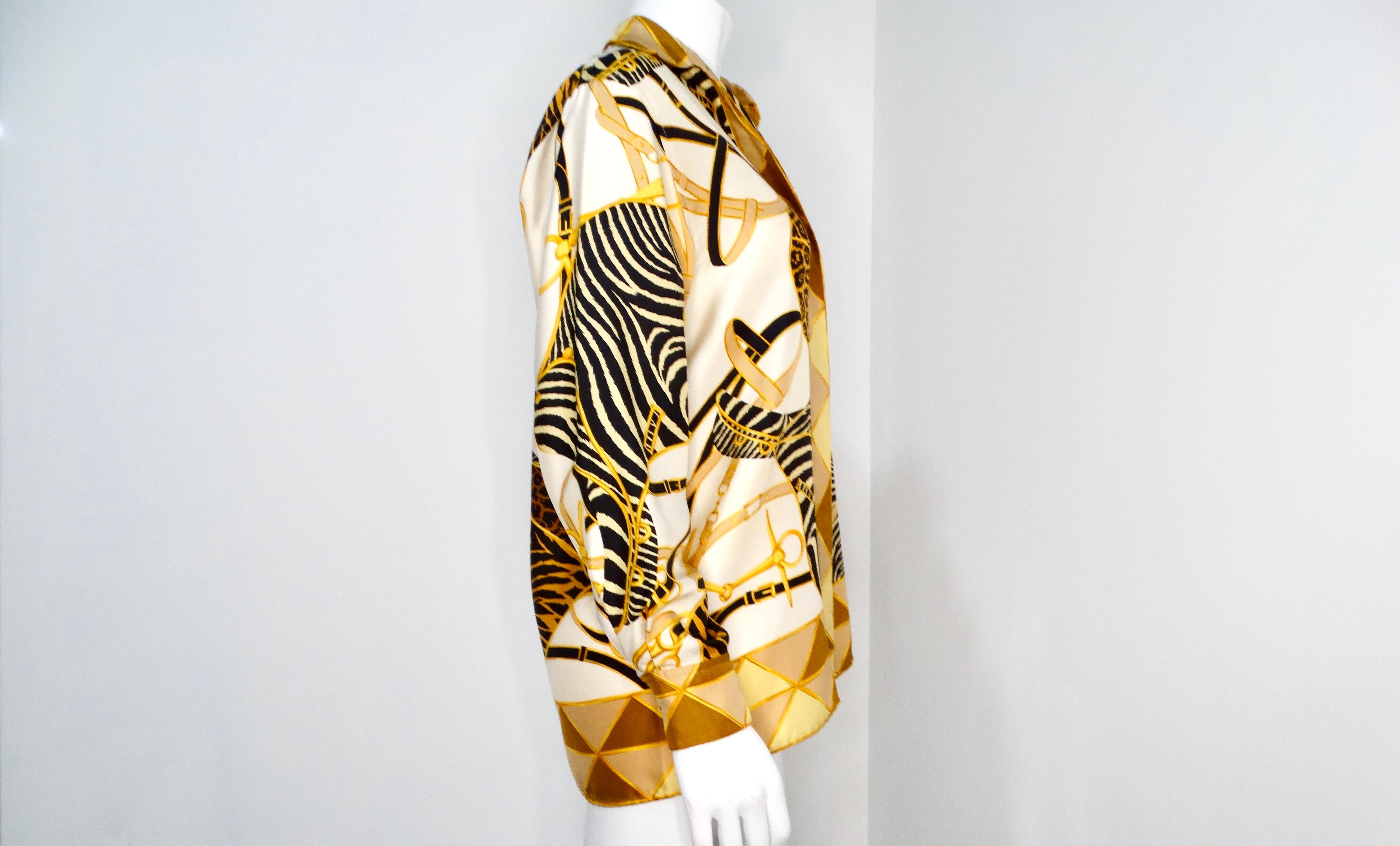 Tom Ford for Gucci 1993 Runway Animal Print Silk Collared Button Down Blouse For Sale 5