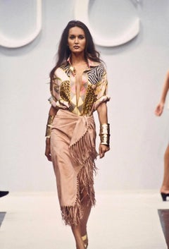 Tom Ford for Gucci 1993 Runway Animal Print Silk Collared Button Down Blouse