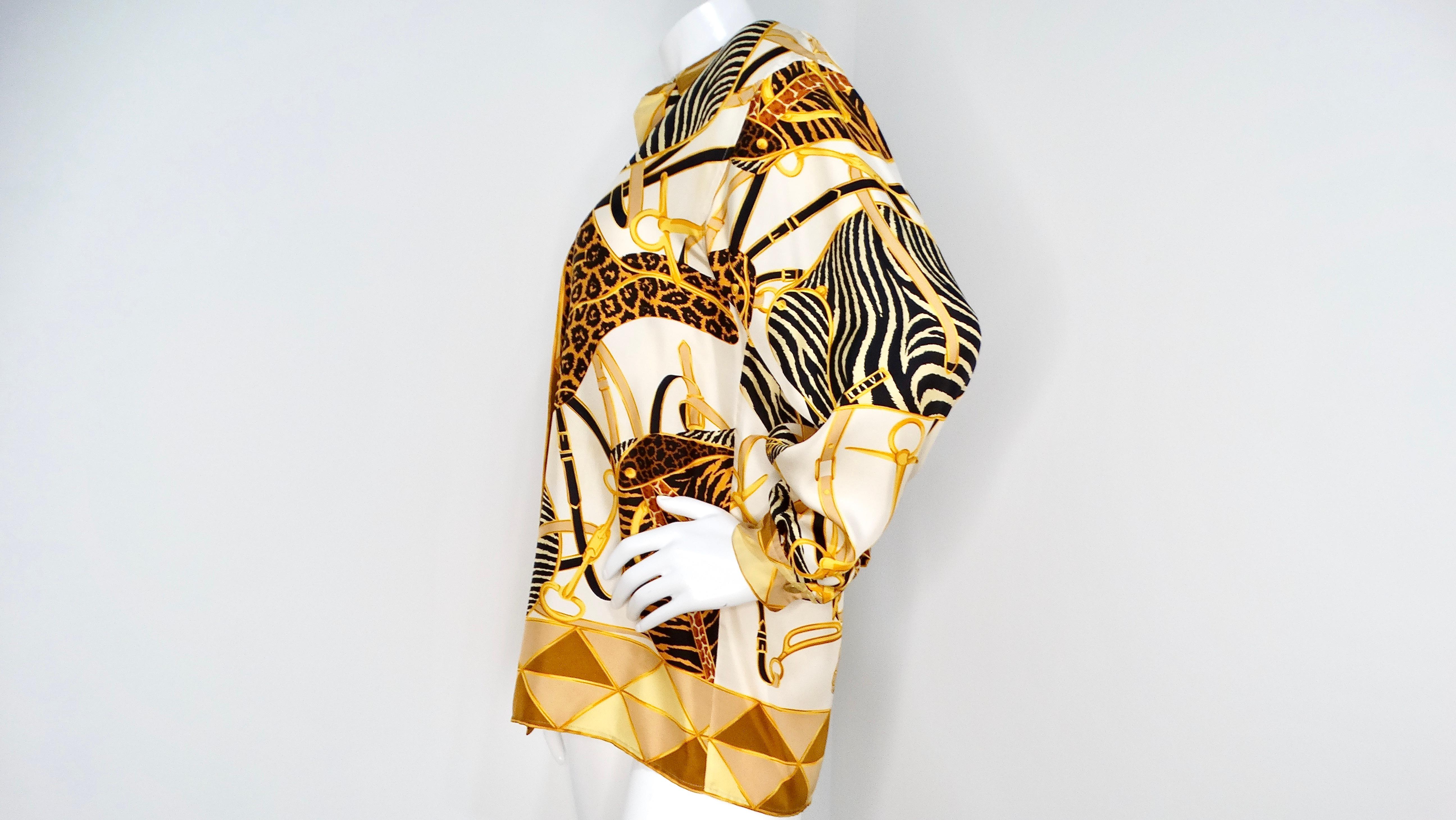 Tom Ford for Gucci 1993 Runway Animal Print Silk Collared Button Down Blouse For Sale 1