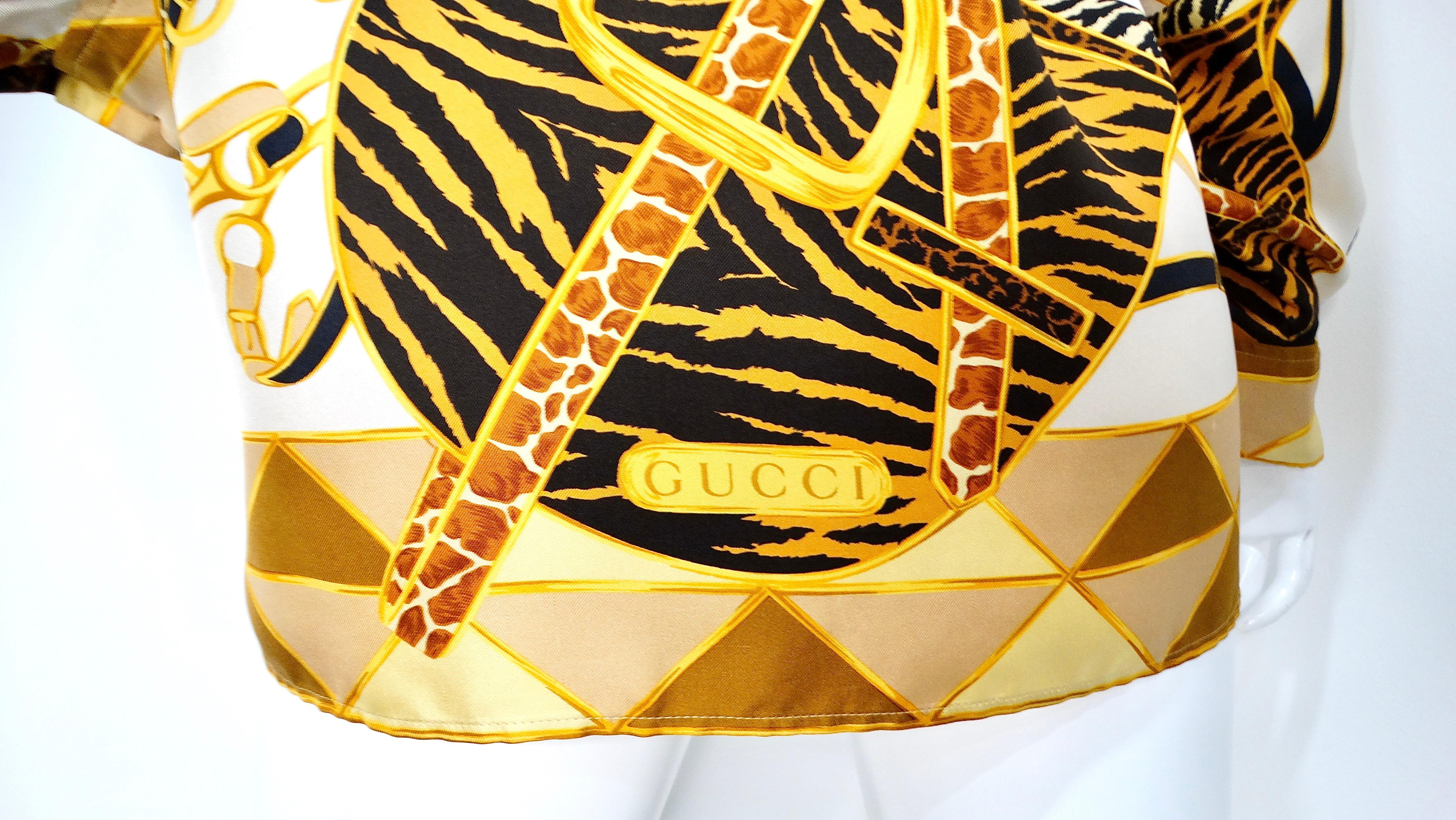 Tom Ford for Gucci 1993 Runway Animal Print Silk Collared Button Down Blouse For Sale 2