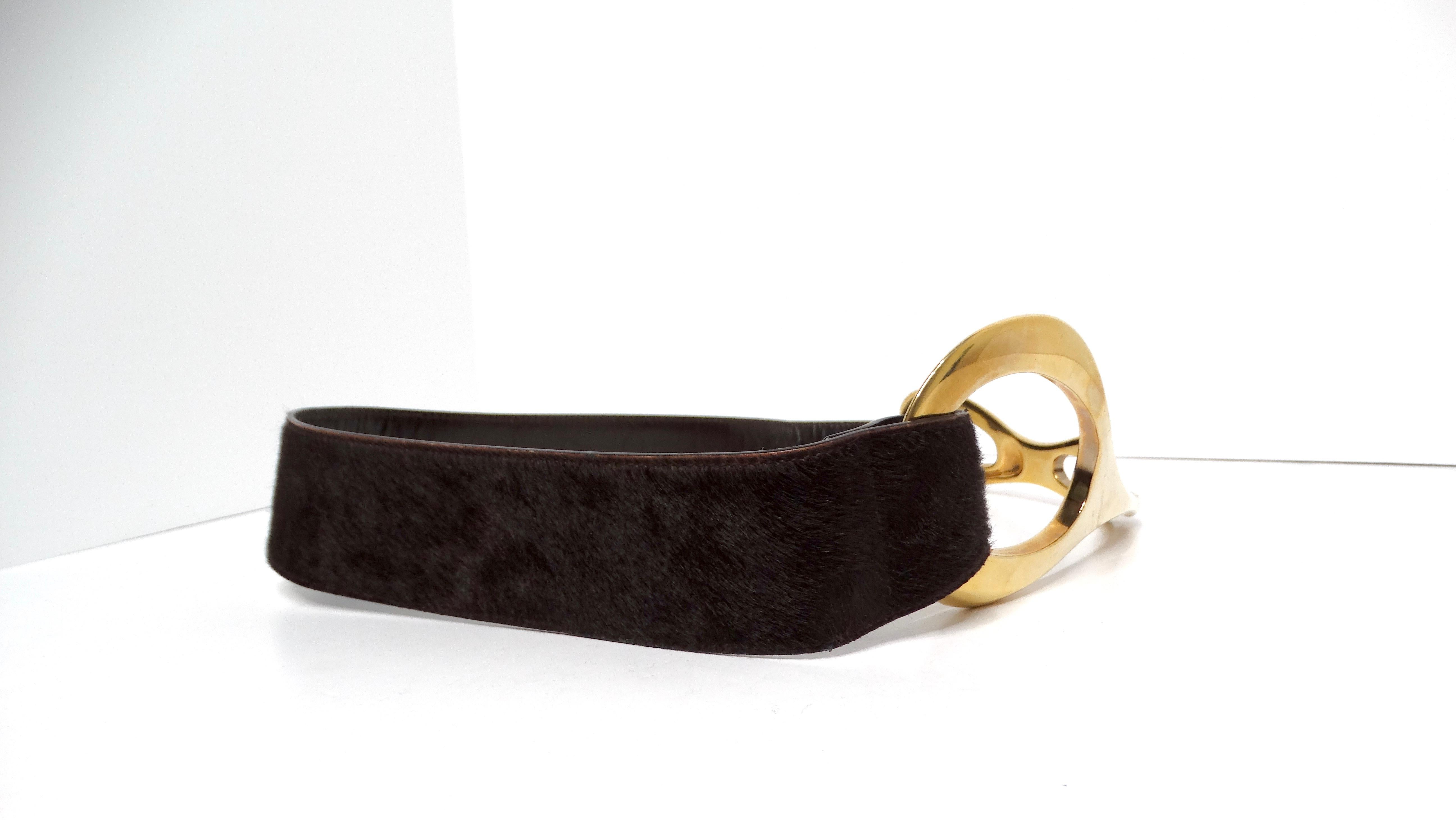 Black Tom Ford for Gucci 1996 Brown Horsebit Pony Hair Wide Waist Belt