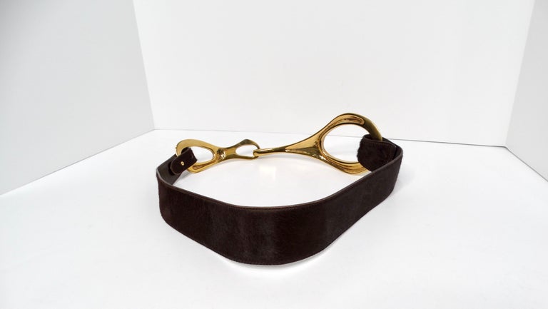 Tom Ford for Gucci 1996 Brown Horsebit Pony Hair Wide Waist