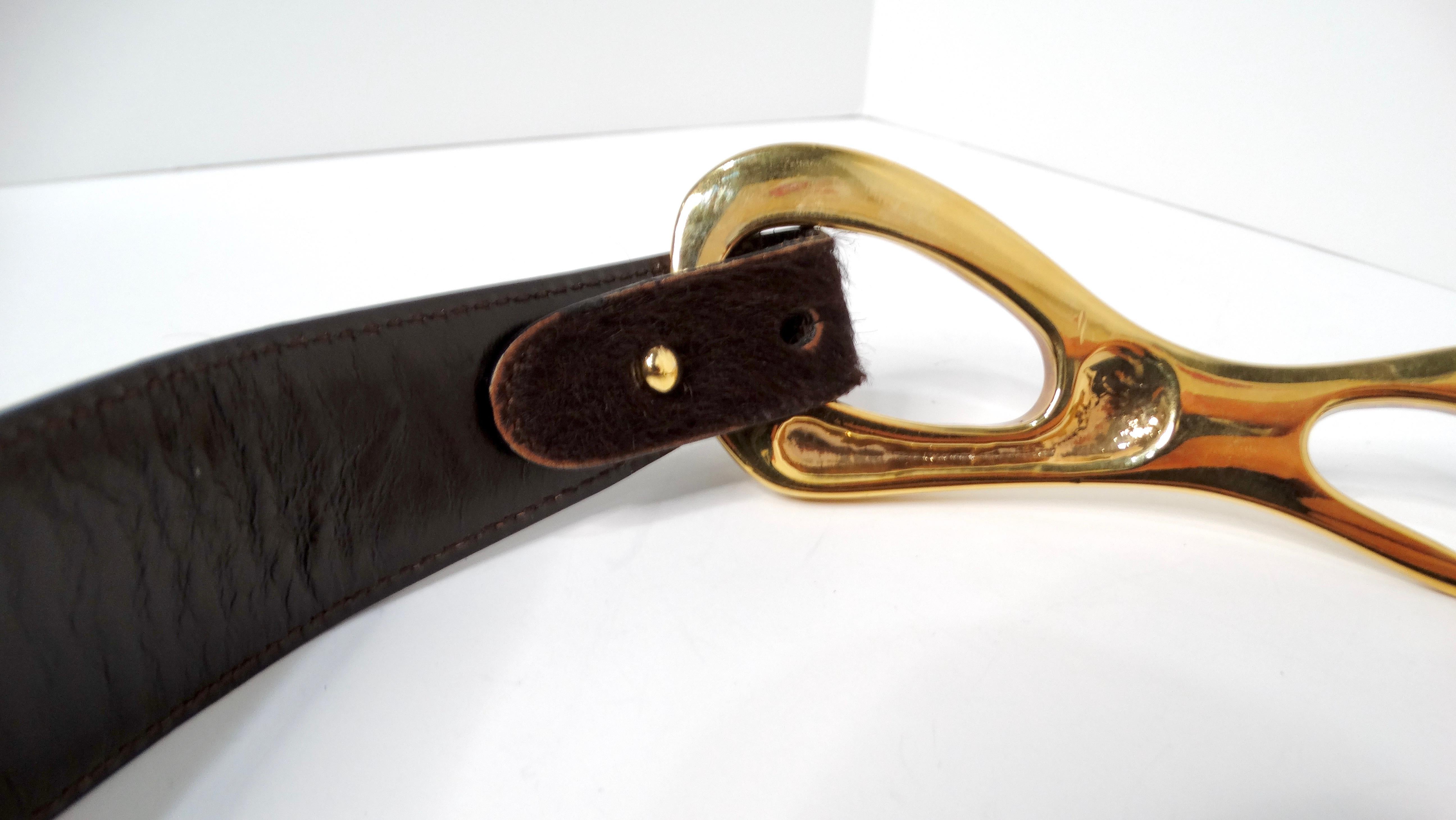 Women's Tom Ford for Gucci 1996 Brown Horsebit Pony Hair Wide Waist Belt