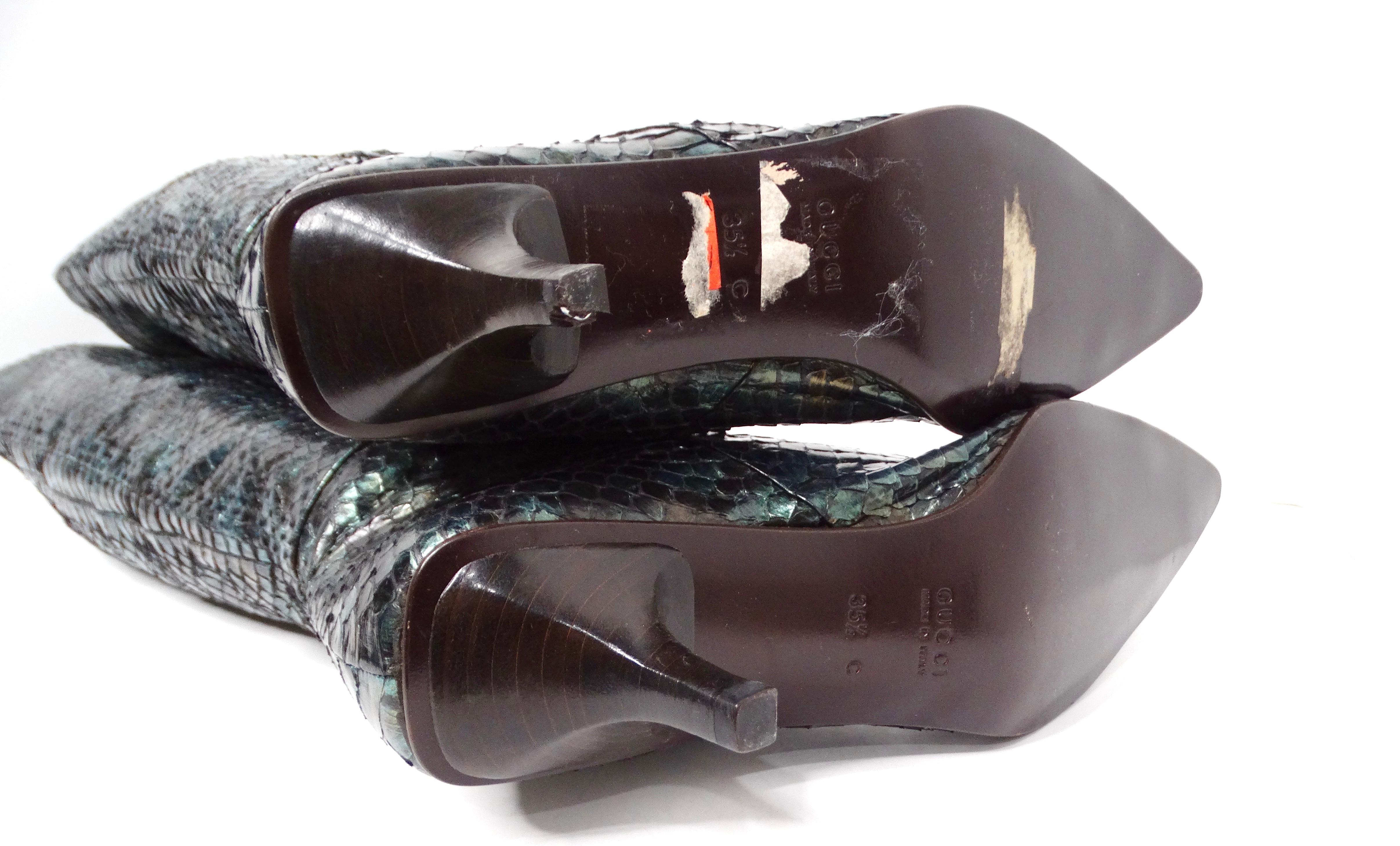 Tom Ford pour Gucci 1997 - Bottes en python vert profond hauteur genou en vente 2
