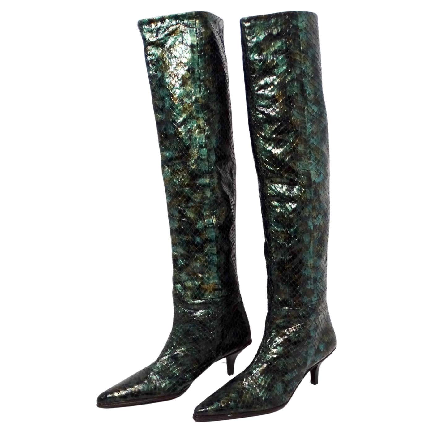 Gucci Python Tom Ford Tom Ford for Gucci 1997 Deep Green Knee High Python Boots For Sale at ...