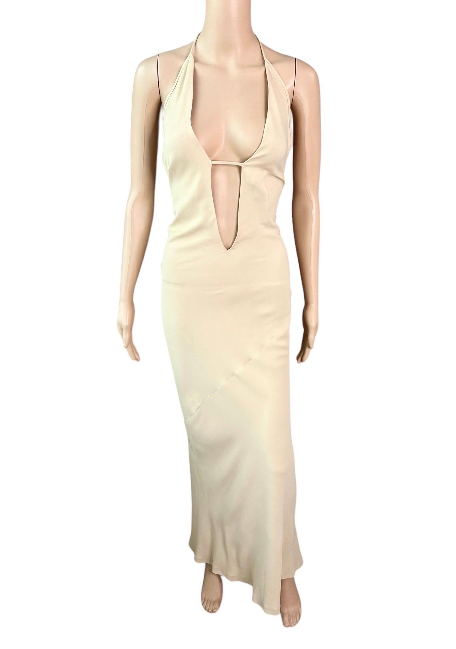 Women's Tom Ford for Gucci 1997 Plunging Backless Slip Halter Maxi Evening Dress Gown