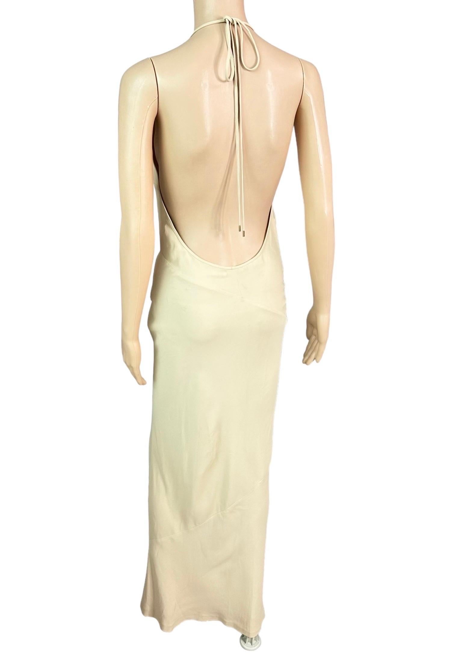Tom Ford for Gucci 1997 Plunging Backless Slip Halter Maxi Evening Dress Gown 1