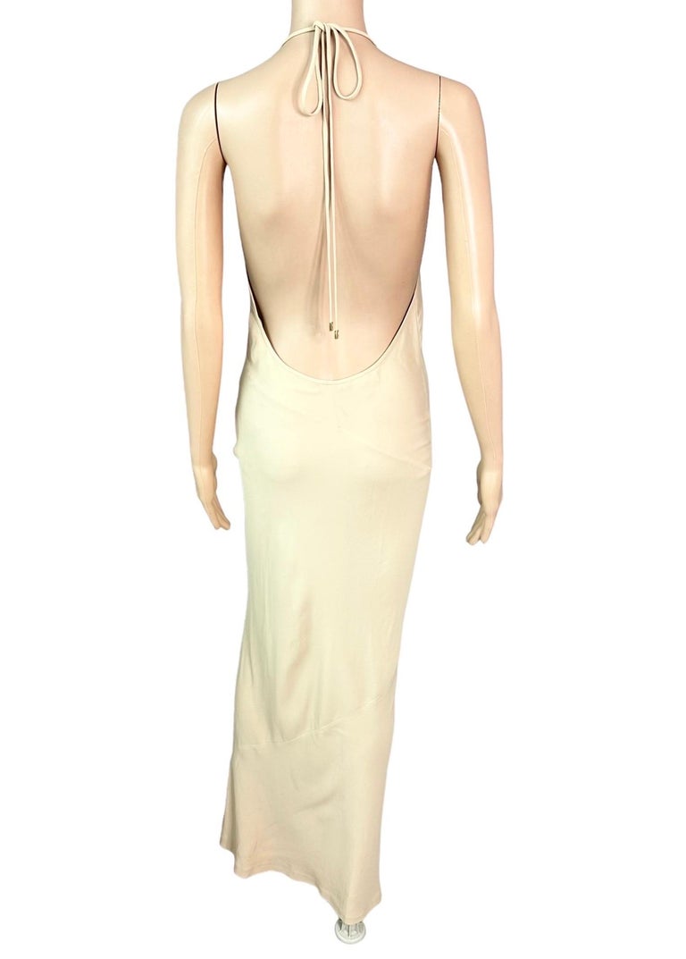 Tom Ford for Gucci 1997 Plunging Backless Slip Halter Maxi Evening Dress  Gown at 1stDibs