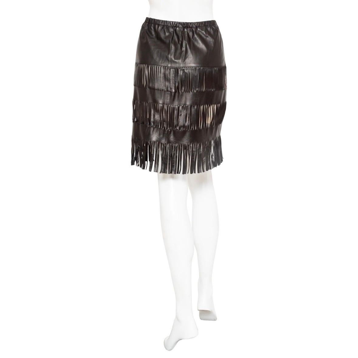 Tom Ford For Gucci 1999 Black Lambskin Fringed Skirt In Good Condition For Sale In Los Angeles, CA