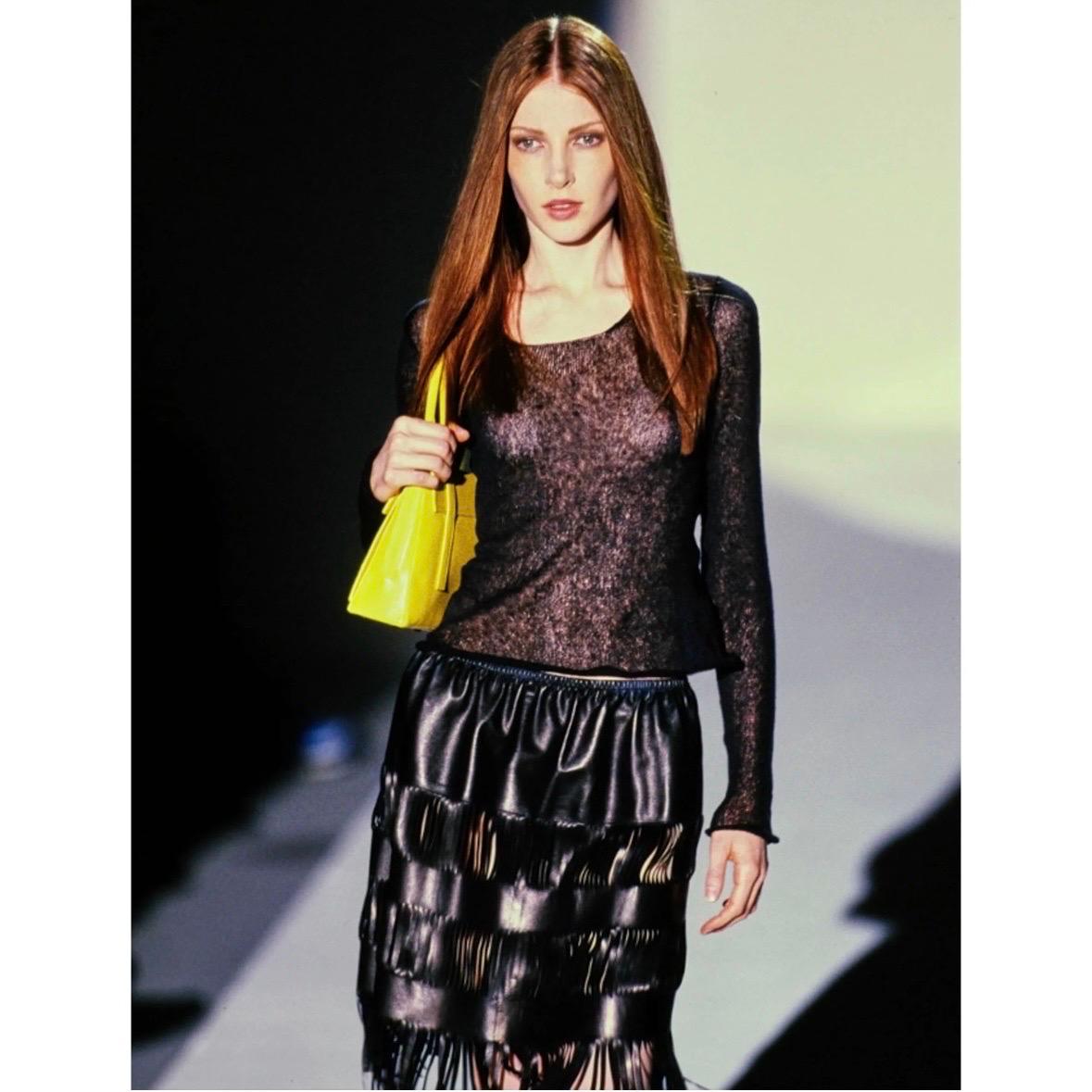 Tom Ford For Gucci 1999 Black Lambskin Fringed Skirt For Sale 4