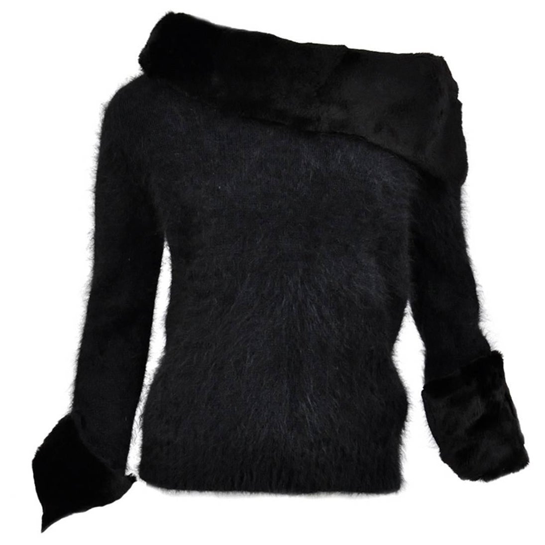 Tom Ford for Gucci Pull luxueux en angora noir et fourrure de vison, Taille M, collection 2001