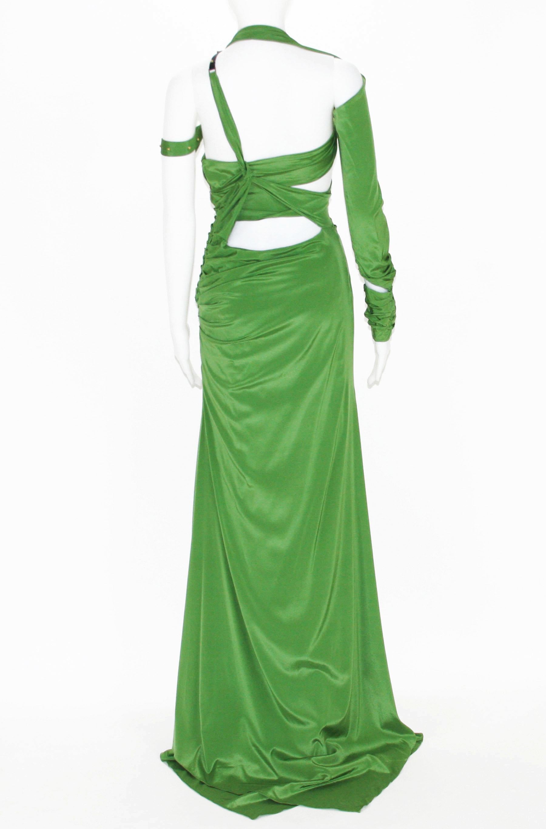 Vert Tom Ford pour Gucci - Robe à découpes en soie verte avec bondage, collection 2003  en vente