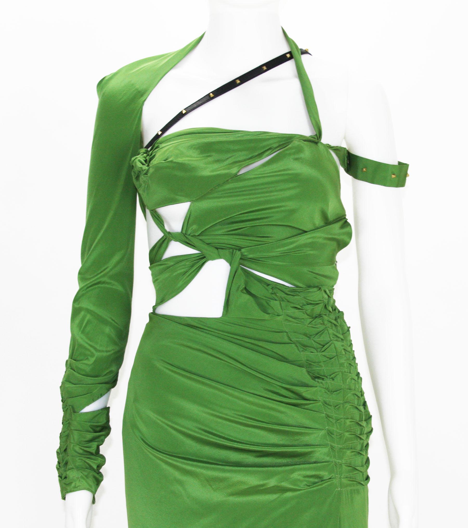 Tom Ford pour Gucci - Robe à découpes en soie verte avec bondage, collection 2003  Pour femmes en vente