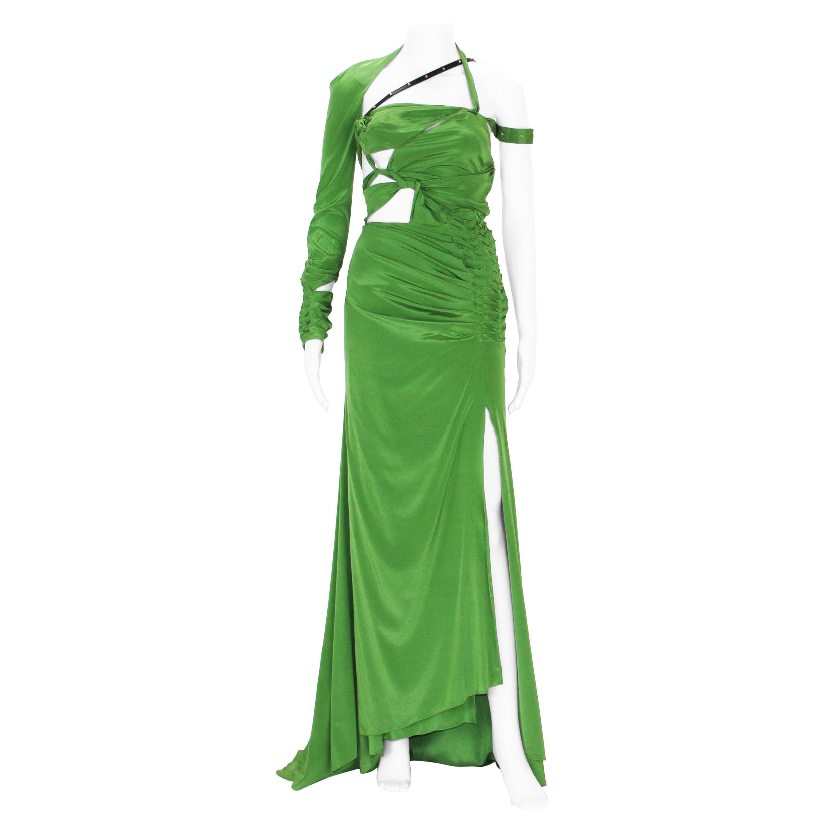 Tom Ford pour Gucci - Robe à découpes en soie verte avec bondage, collection 2003  en vente