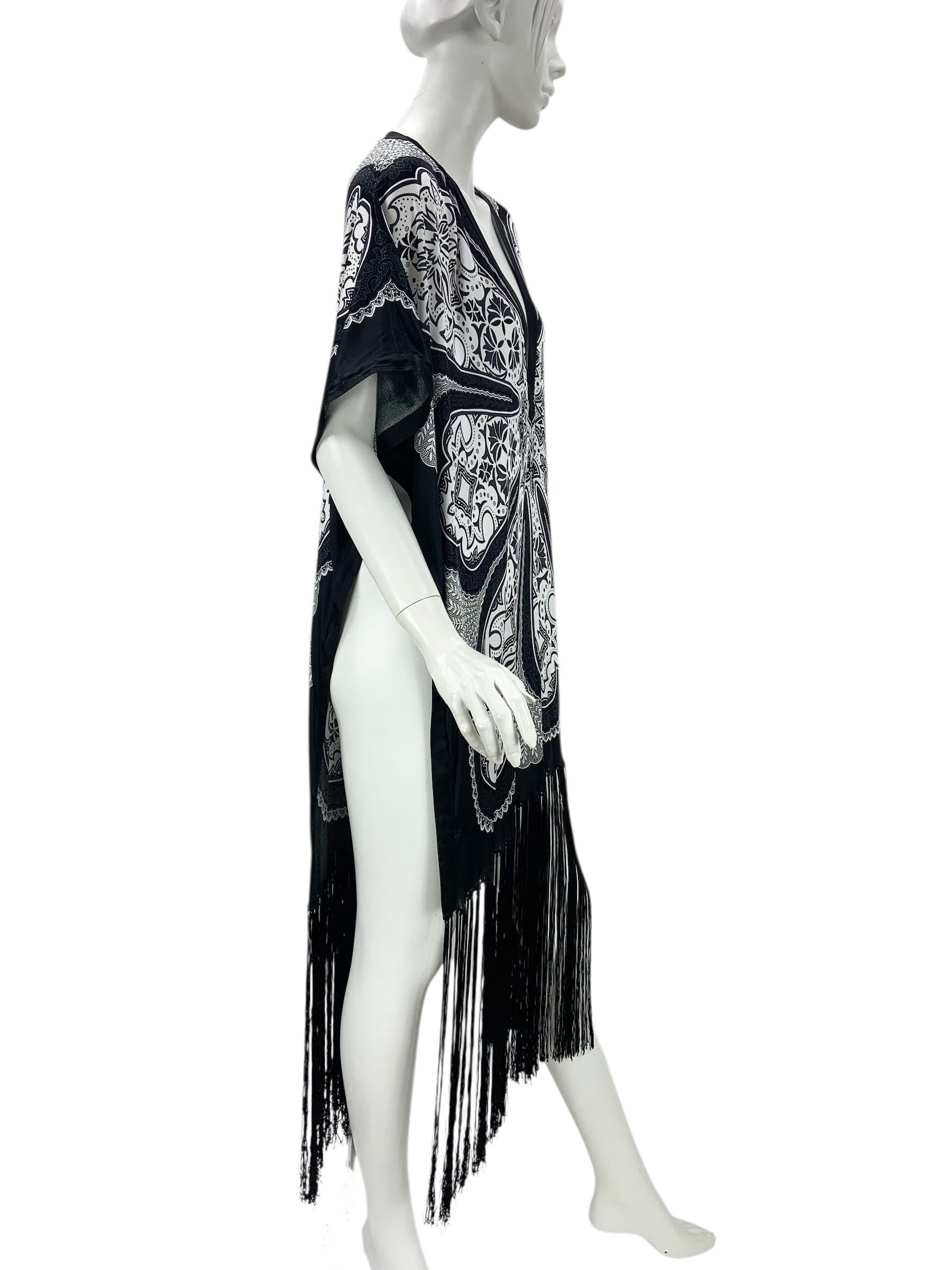 Women's Tom Ford for Gucci 2003 Cruise Collection Black White Fringe Poncho Top For Sale