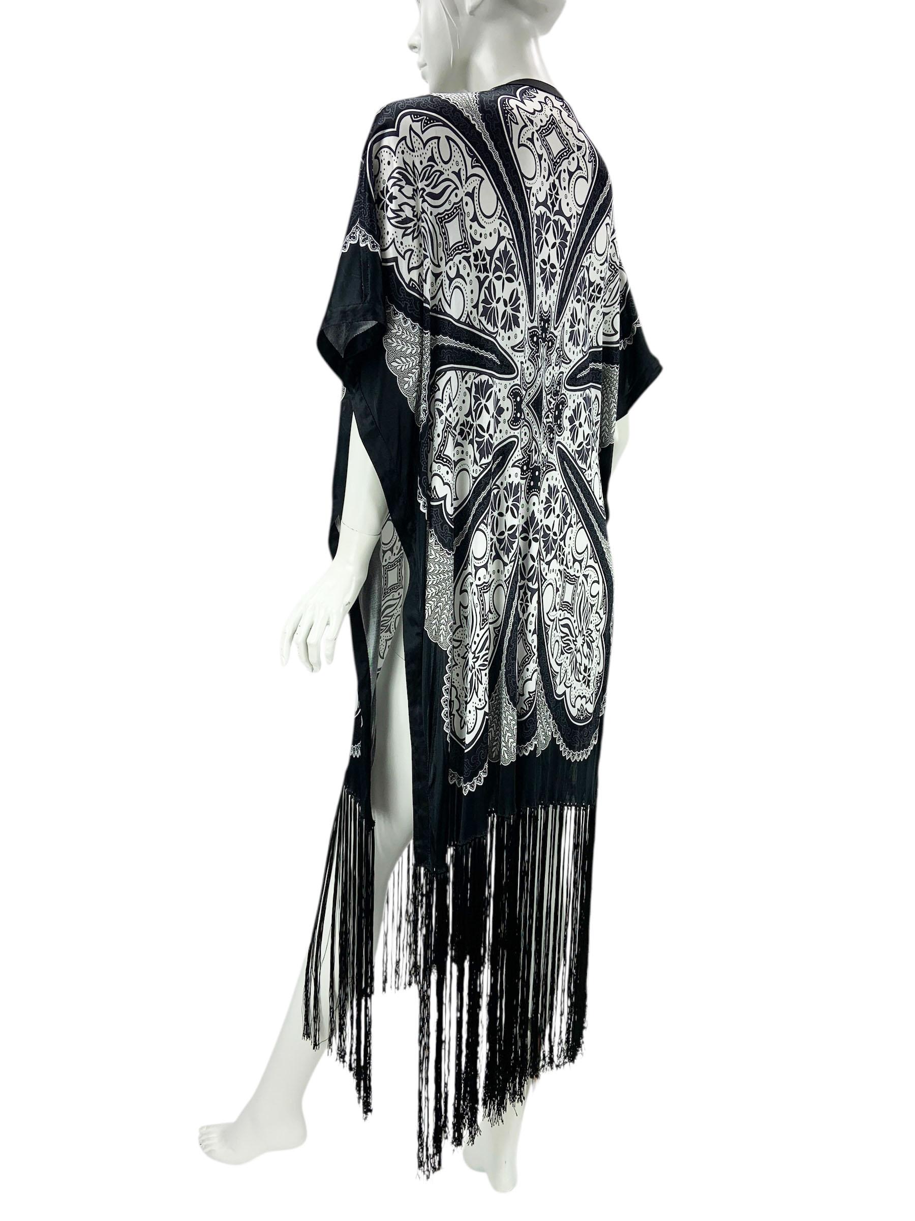 Tom Ford for Gucci 2003 Cruise Collection Black White Fringe Poncho Top For Sale 1