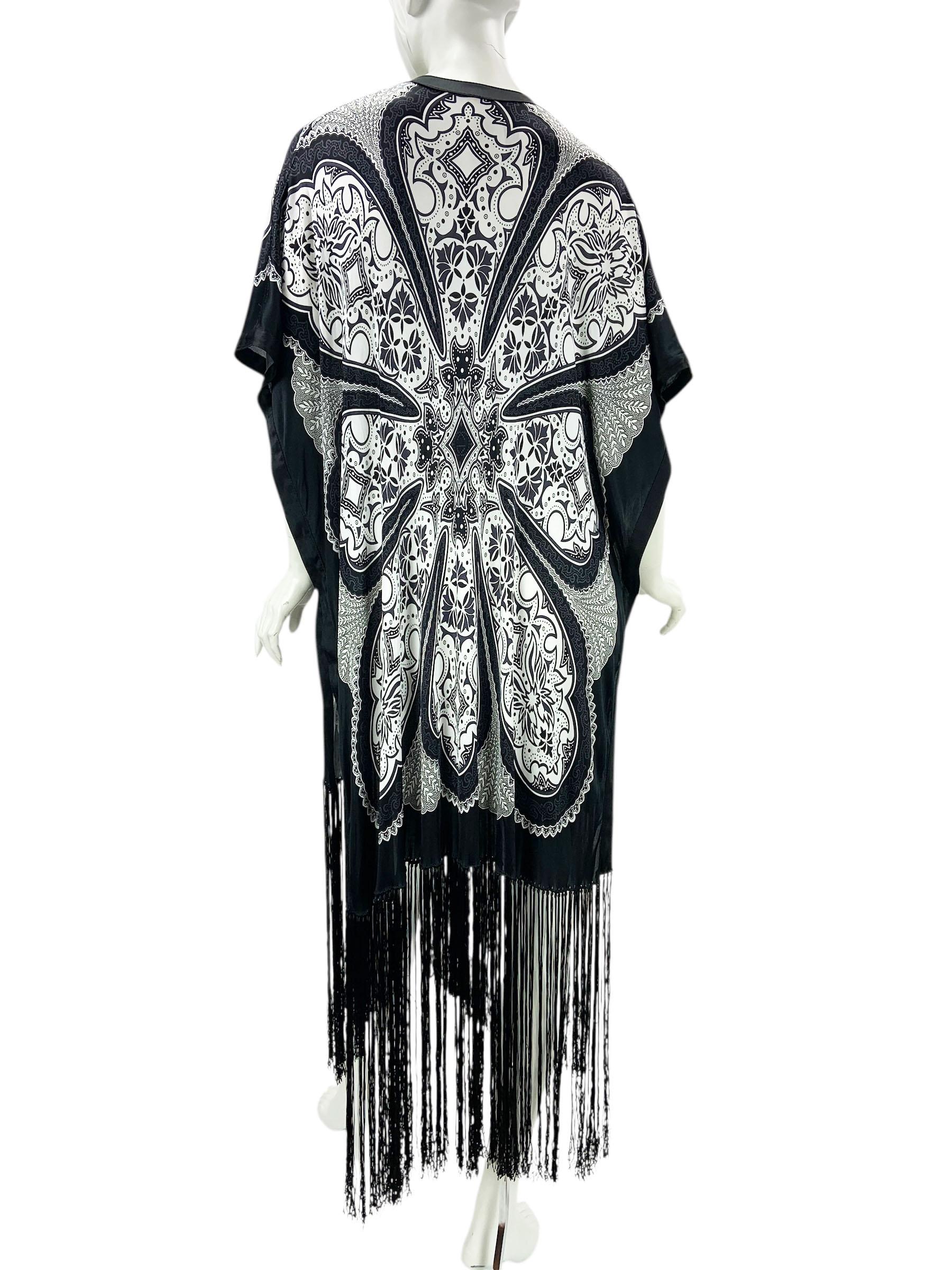 Tom Ford for Gucci 2003 Cruise Collection Black White Fringe Poncho Top For Sale 2