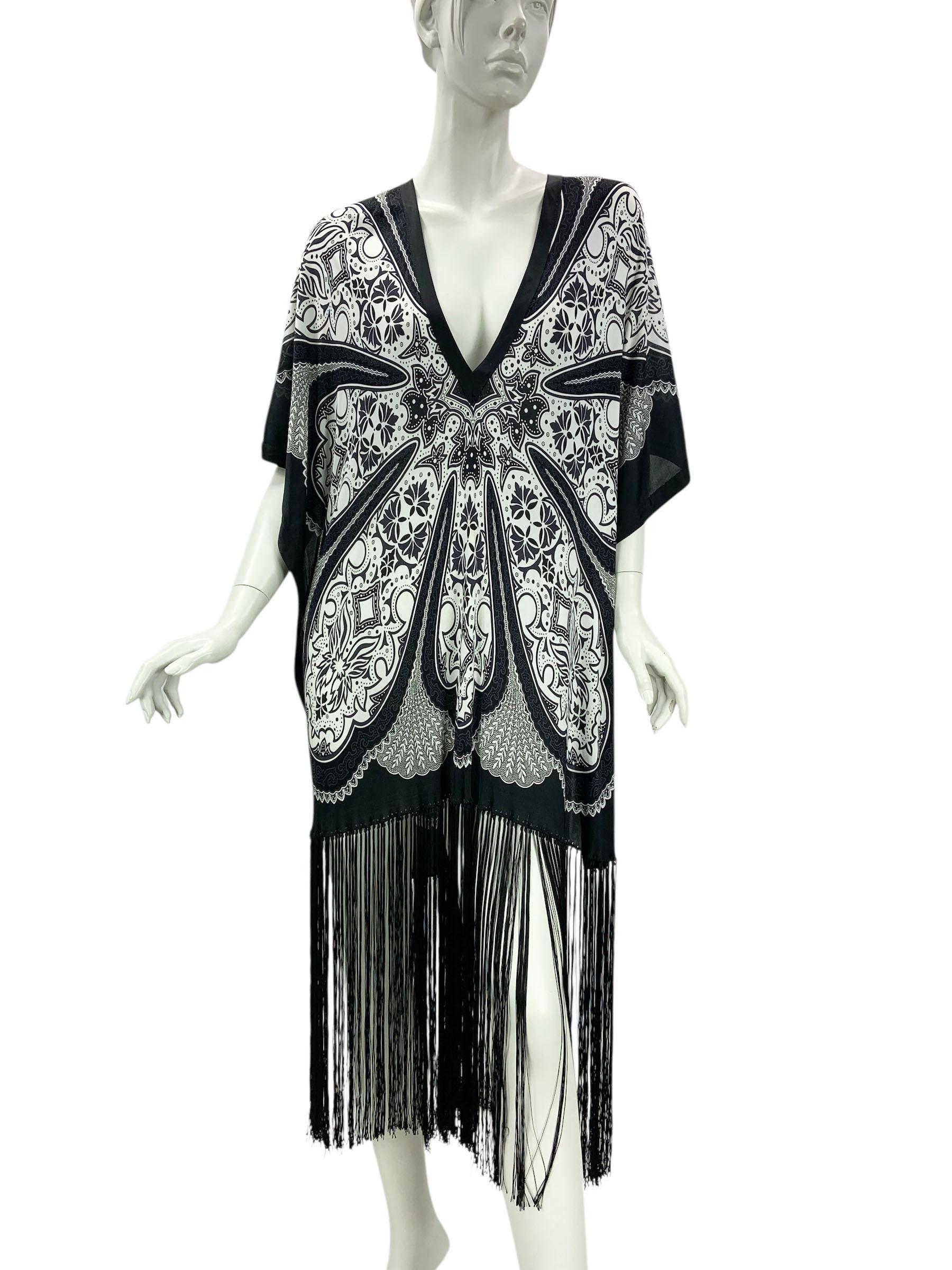 Tom Ford for Gucci 2003 Cruise Collection Black White Fringe Poncho Top For Sale 3