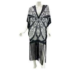 Tom Ford for Gucci 2003 Cruise Collection Black White Fringe Poncho Top