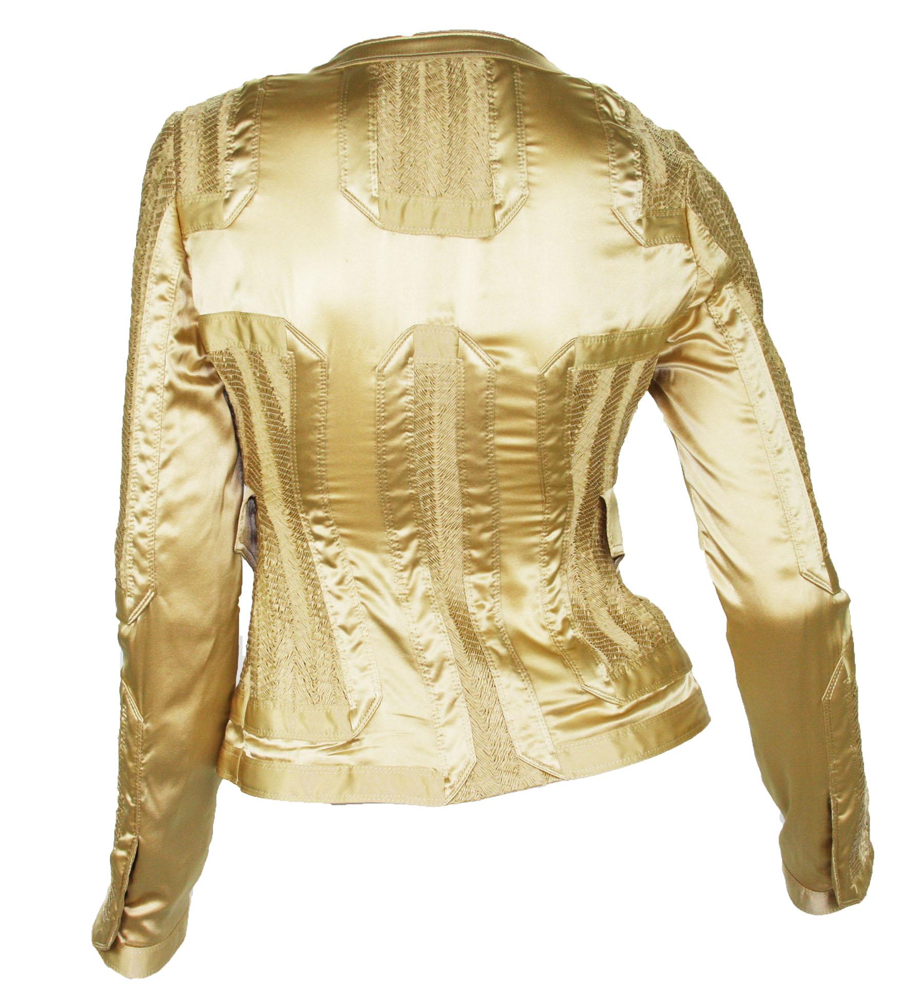Tom Ford for Gucci 2004 Collection Gold Silk Limited Edition Jackets It.40  US 4 In Excellent Condition In Montgomery, TX