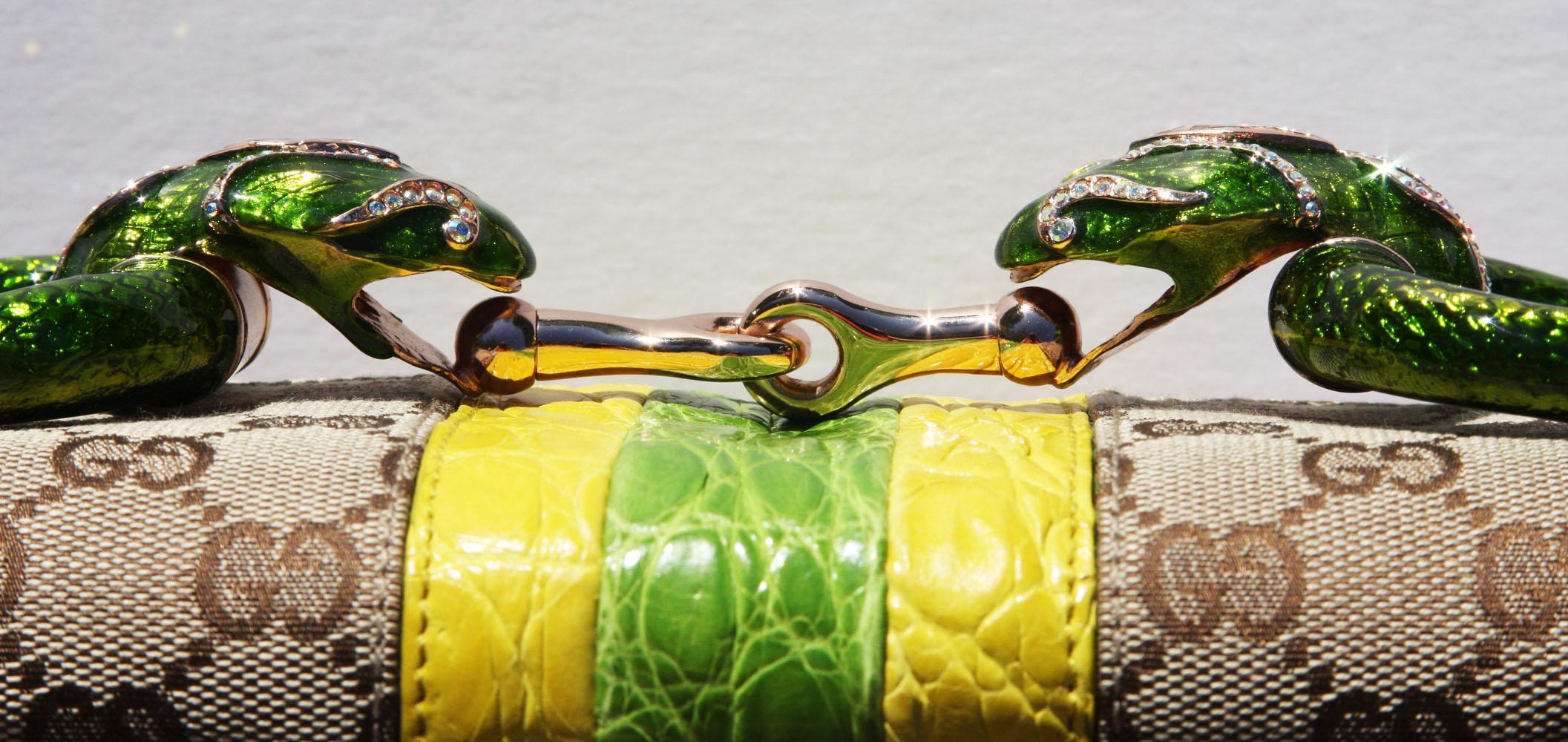 Tom Ford for GUCCI 2004 Crocodile Trimmed Horsebit Jeweled Serpent Clutch Bag 2