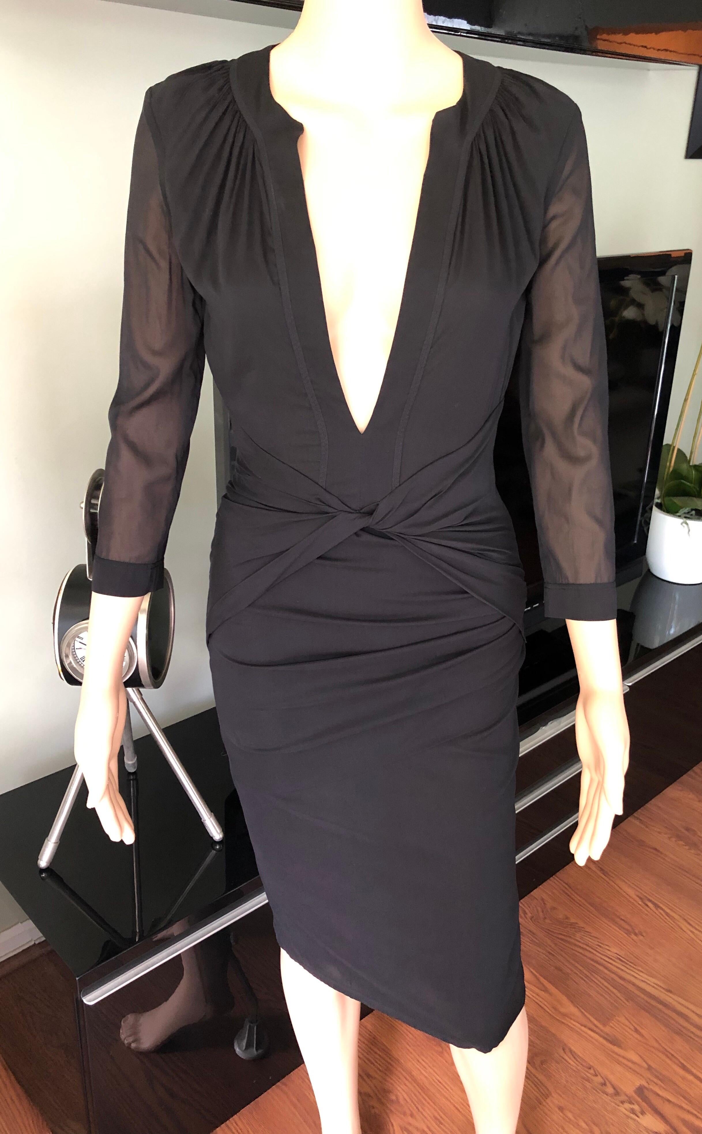 Tom Ford for Gucci 2004 Plunging Neckline Sheer Panels Silk Black Dress In Excellent Condition In Naples, FL