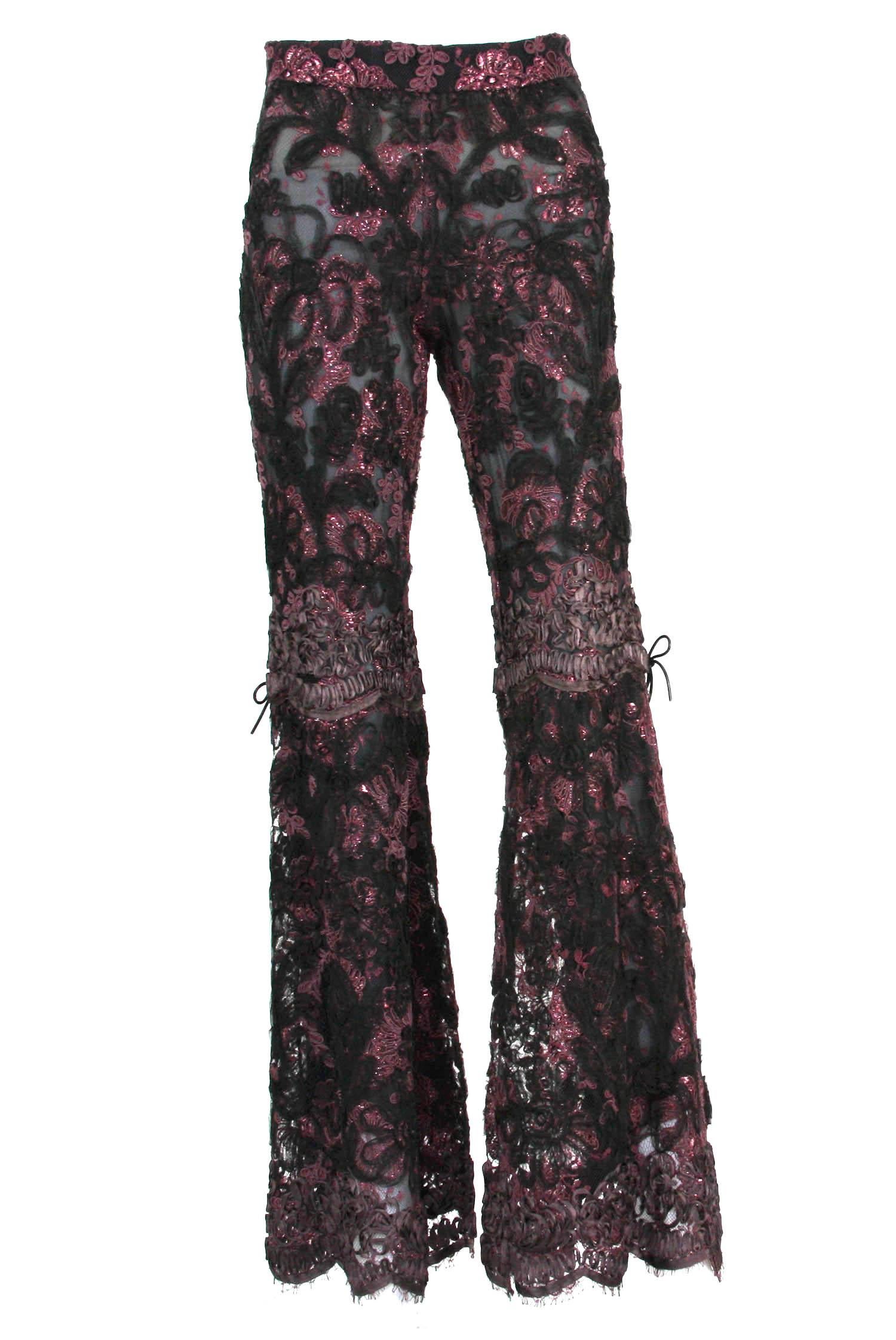 Noir Tom Ford pour Gucci AD FW 1999 Super rare pantalon italien en soie dentelle sexy et sexy 40 en vente