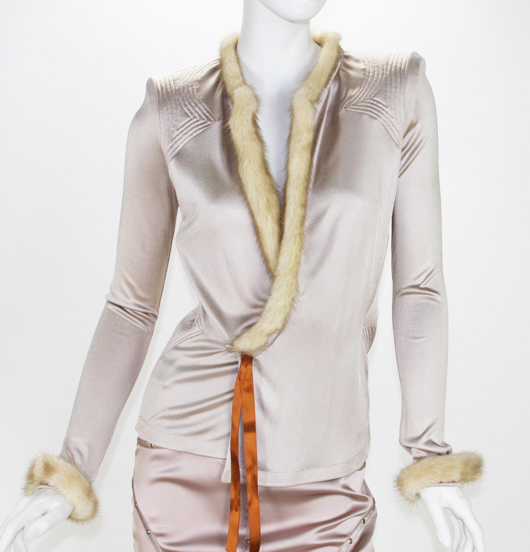 Tom Ford for Gucci and Yves Saint Laurent Nude Silk Mink Skirt Suit It. 40  US 4 For Sale 2