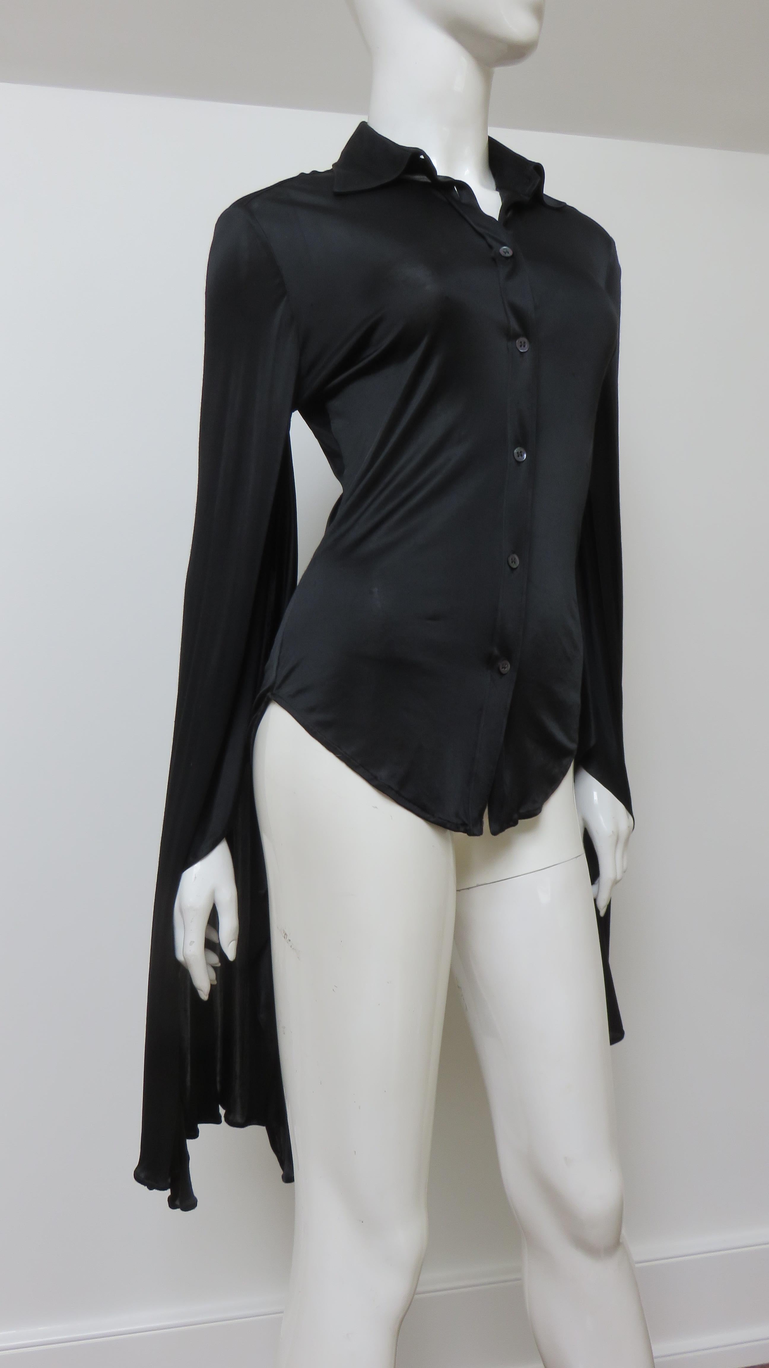 Black Tom Ford for Gucci Angel Sleeve Silk Shirt S/S 2004 For Sale