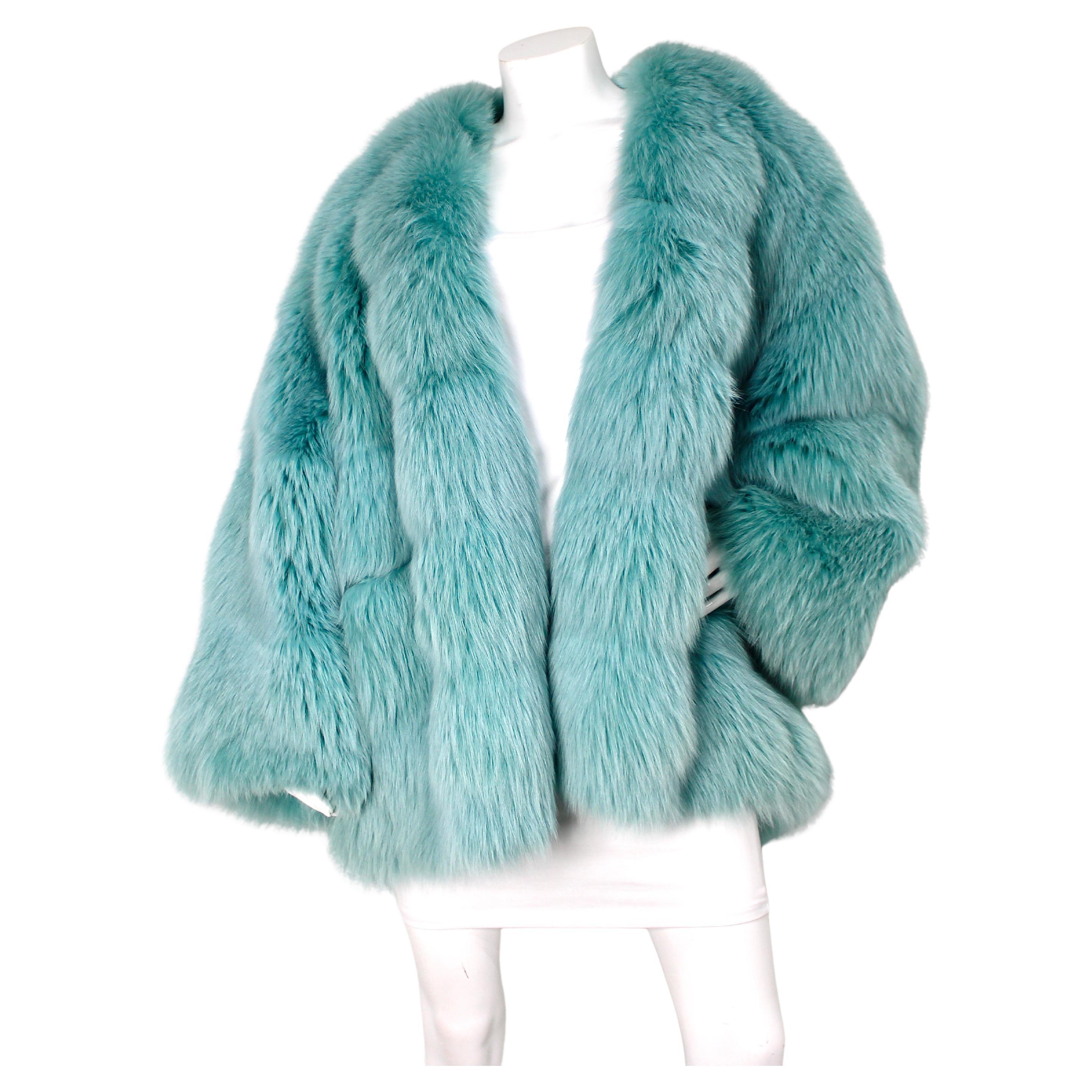 Tom Ford for Gucci Aqua Blue Dyed Fox Fur Oversized Coat FW 1997 For Sale